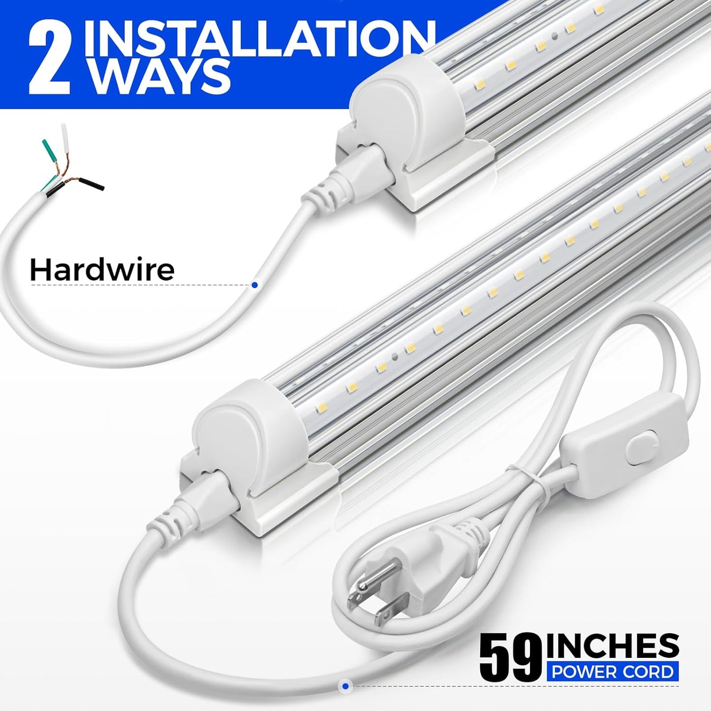 Barrina T8 LED Shop Light 4FT, 40W 5500LM 5000K, Clear Cover, Garage Lights Ceiling, V-Shape LED Light Fixture, Work Shop Lights for Garage, Warehouse, Basement, ETL Listed, 2 Packs