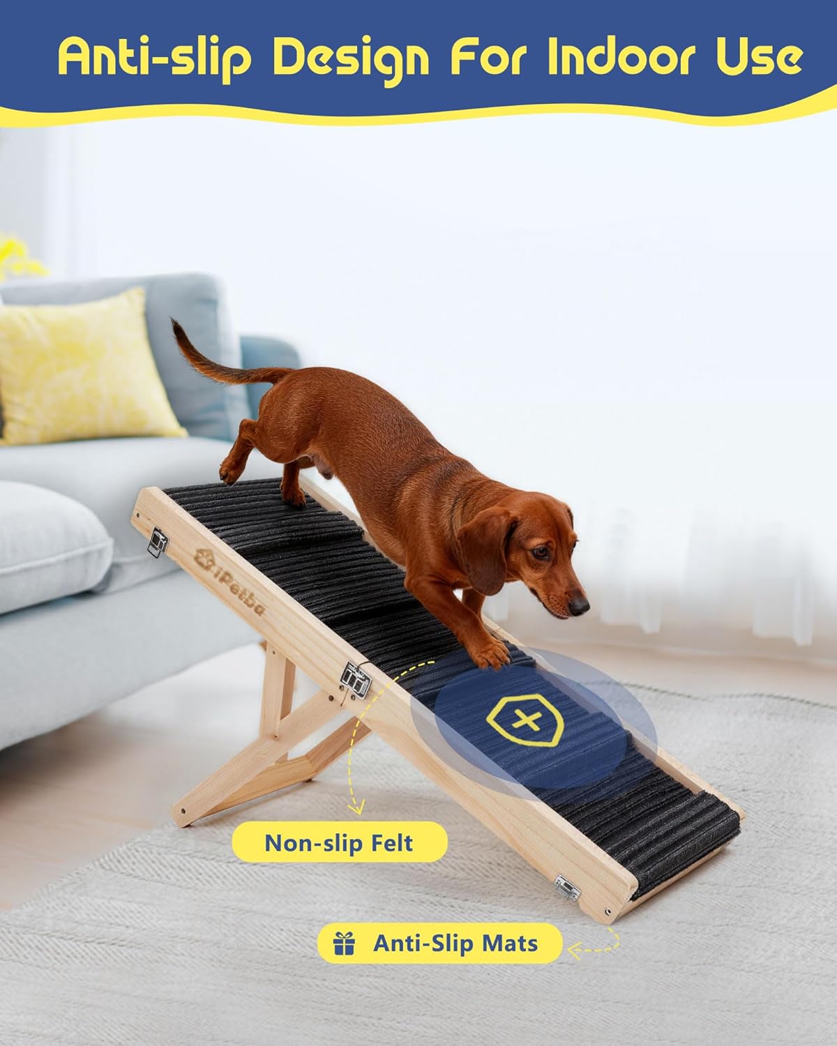 Dog Ramp for Couch & Low Bed - Joint & Spine Support with Gentle Incline for Small Dogs, Adjustable, Anti-Slip & Foldable, Up to 35 lbs