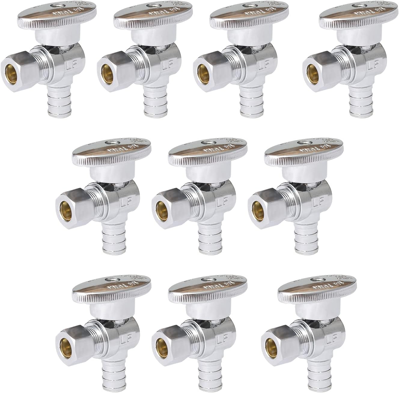 Angle Stop Valve,1/2 Inch Pex X 3/8 Inch OD Compression Angle Shut-off Valve with 1/4 Turn on/off (Pack of 10,ASTM F1807)(VALVE076-10Pack)