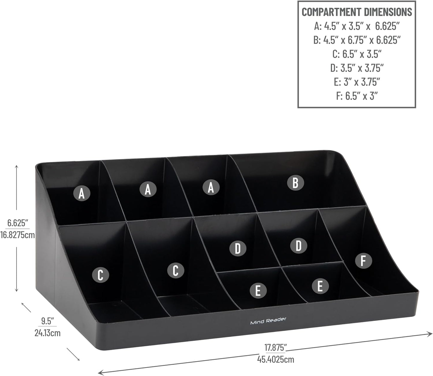 Mind Reader Cup and Condiment Station, Countertop Organizer, Coffee Bar, Kitchen, Stirrers, 17.875"L x 9.5"W x 6.625"H, Black