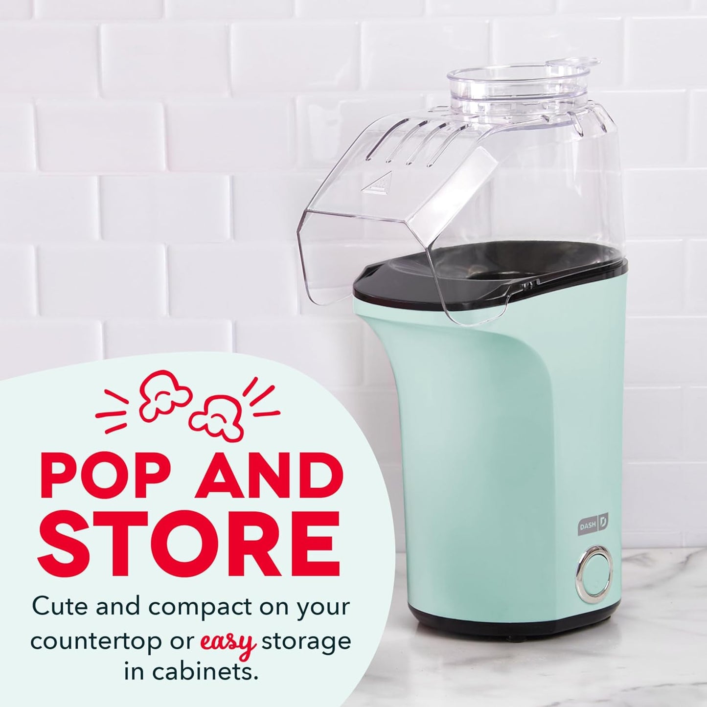 DASH Fresh Pop Popcorn Maker - Oil-Free, Air Popcorn Popper - With Measuring Cup & Recipe Guide - Perfect for Movie Nights - 16 Cups, Aqua