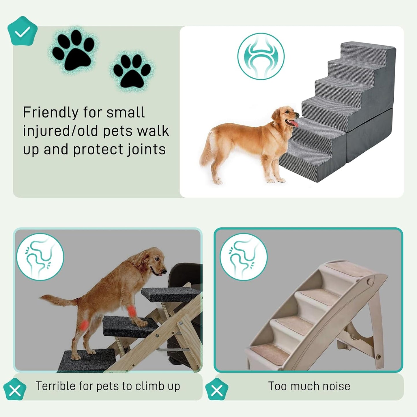 Dog Stairs for Bed 30''H Small Dogs, 6-Step Sturdy Foam Dog Steps for High Bed, Pet Stairs for Older Dogs/Cats/Puppy, Non-Slip Curved Pet Ramp Indoor, Removable Washable Cover, Grey