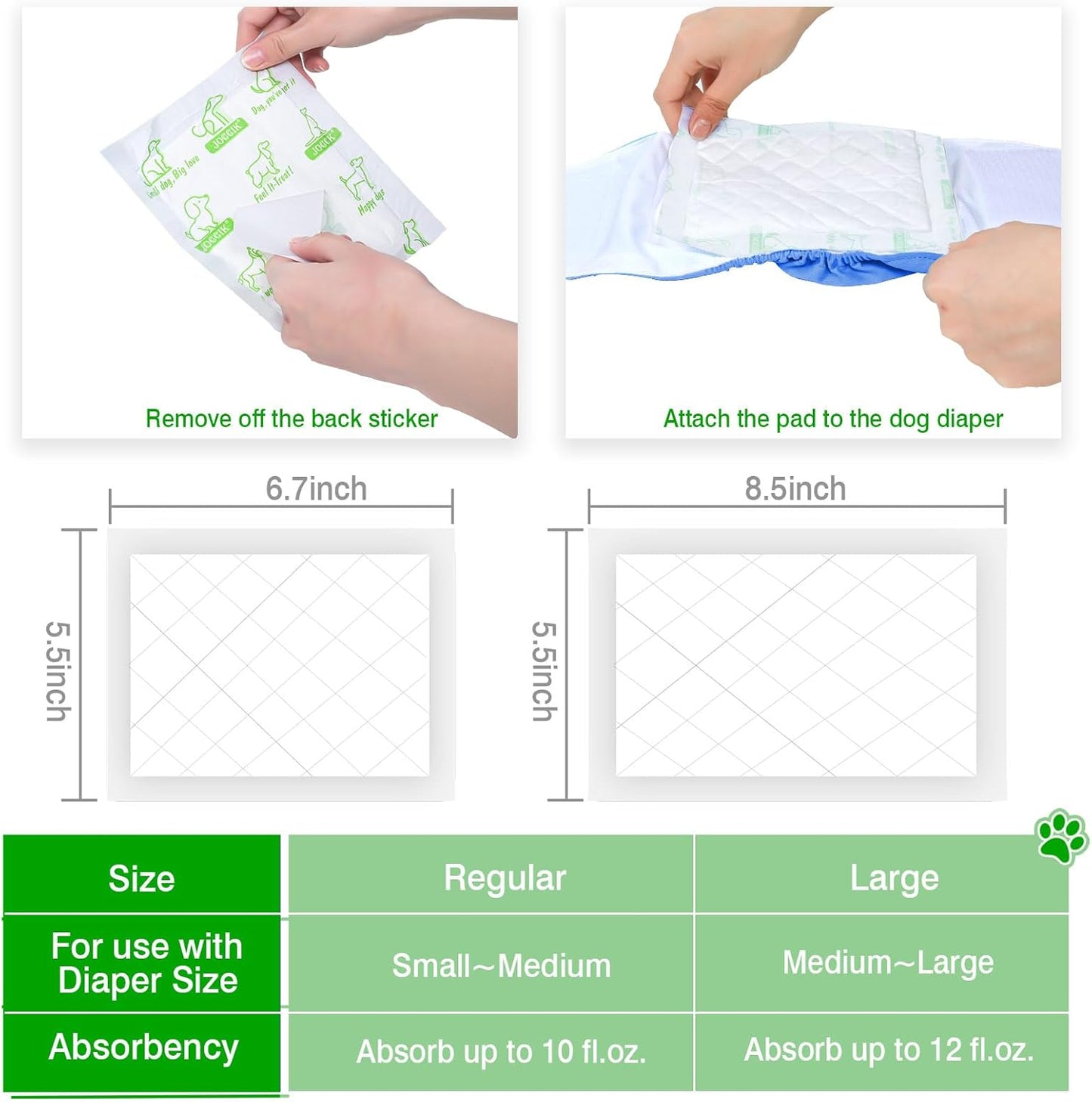Dog Diaper Liners 100ct Super Soft and Absorbent Dog Diaper Booster Pads for Male Dog Belly Bands or Female Dog Diapers (Long, 100pcs)