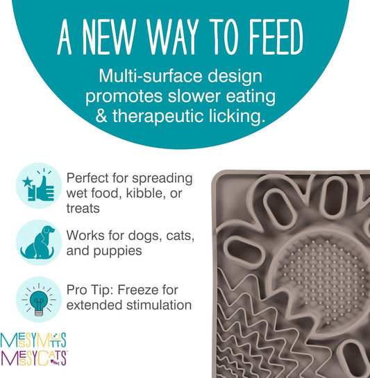 Messy Mutts and Cats Framed Silicone Multi-Surface Lick Mat | 9.5” x 9.5“ | Slow Feeder Mat for Boredom & Anxiety | Interactive Lick Pad for Dogs and Cats | Grey