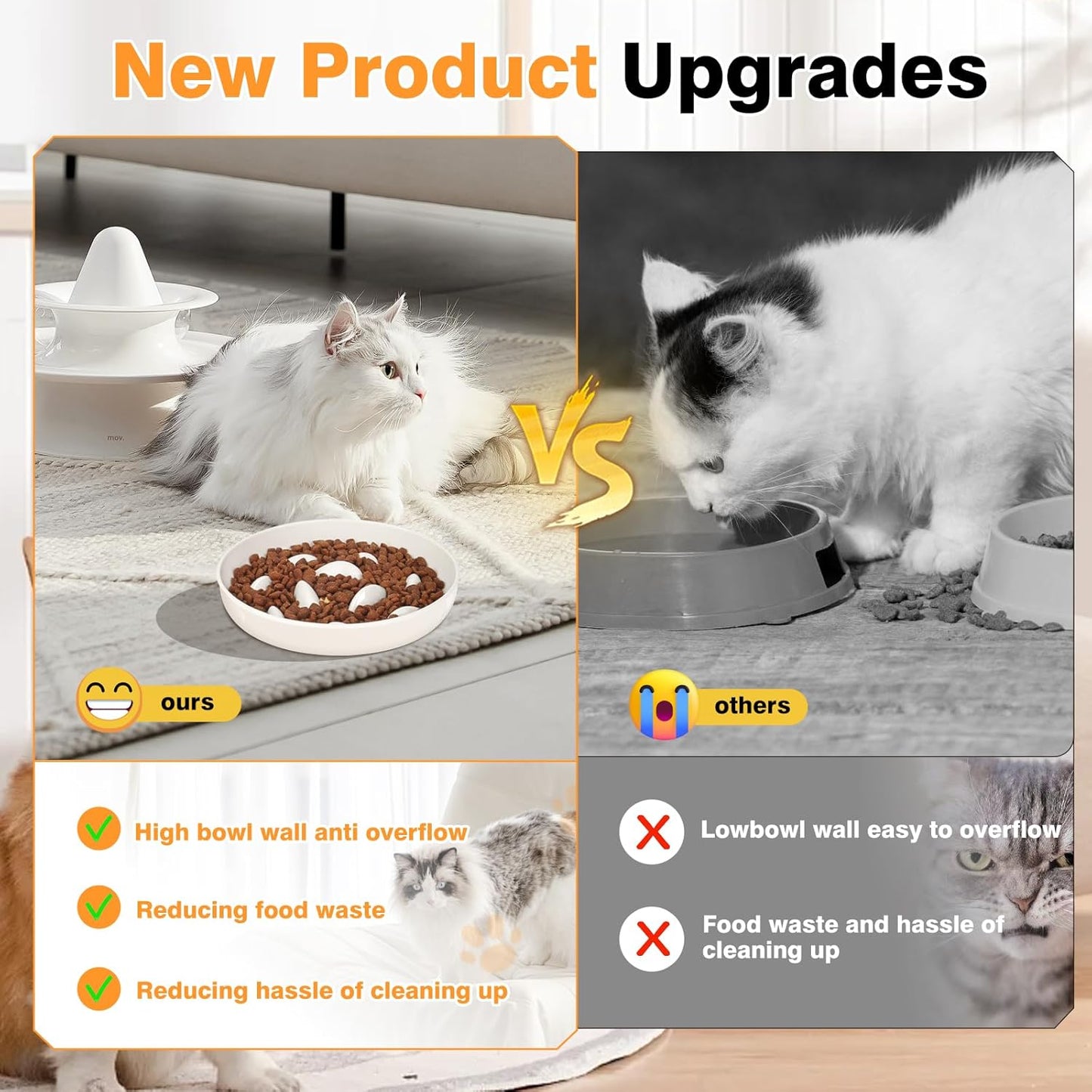 Cat Slow Feeder Bowl, Cat Food Bowl with Fish Pool Design, Healthy Eating Diet Pet Bowl, Interactive Puzzle Feeder Dish for Cats, Non-Slip Anti Gulping Cat Bowl for Dry and Wet Food