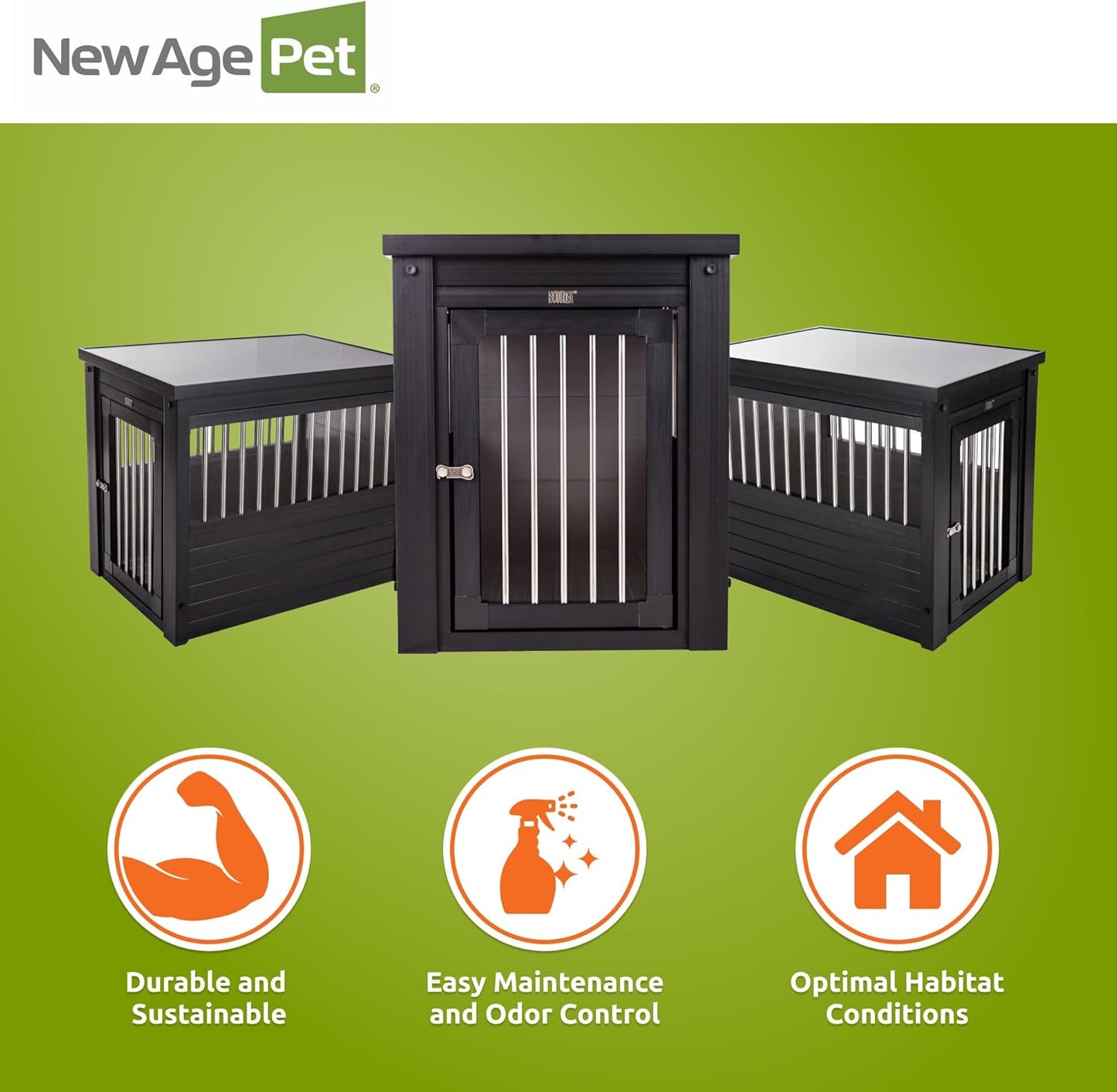 New Age Pet ECOFLEX InnPlace Dog Crate & End Table, Indoor Furniture Style Pet Kennel for Small, Medium, Large & XL Dogs, Durable Composite, Espresso Black, Medium