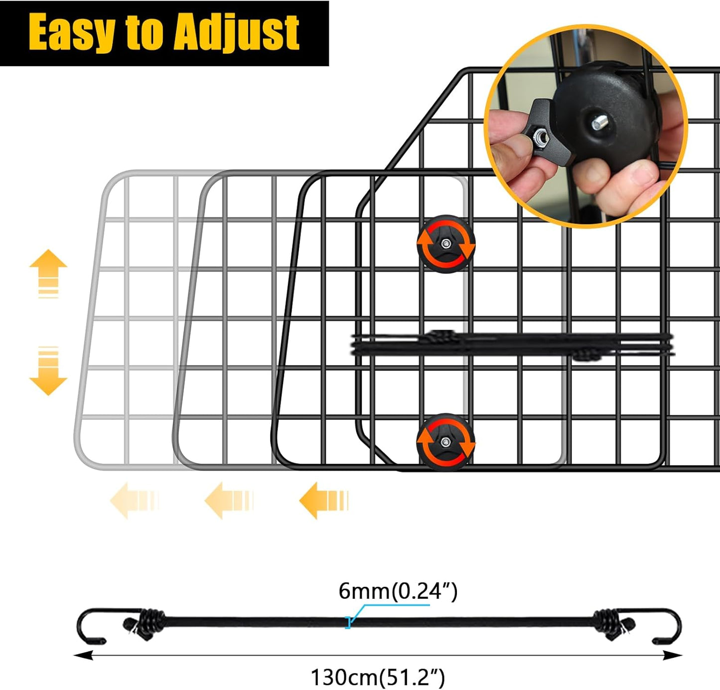 Gtongoko Dog Car Barriers for SUVs, Vehicles, Cars, Trucks, Upgraded Adjustable Heavy-Duty Wire Mesh Pet SUV Barriers Universal-Fit, Car Accessories Safety Travel, 2pcs 51.2In Elastic Ropes Included