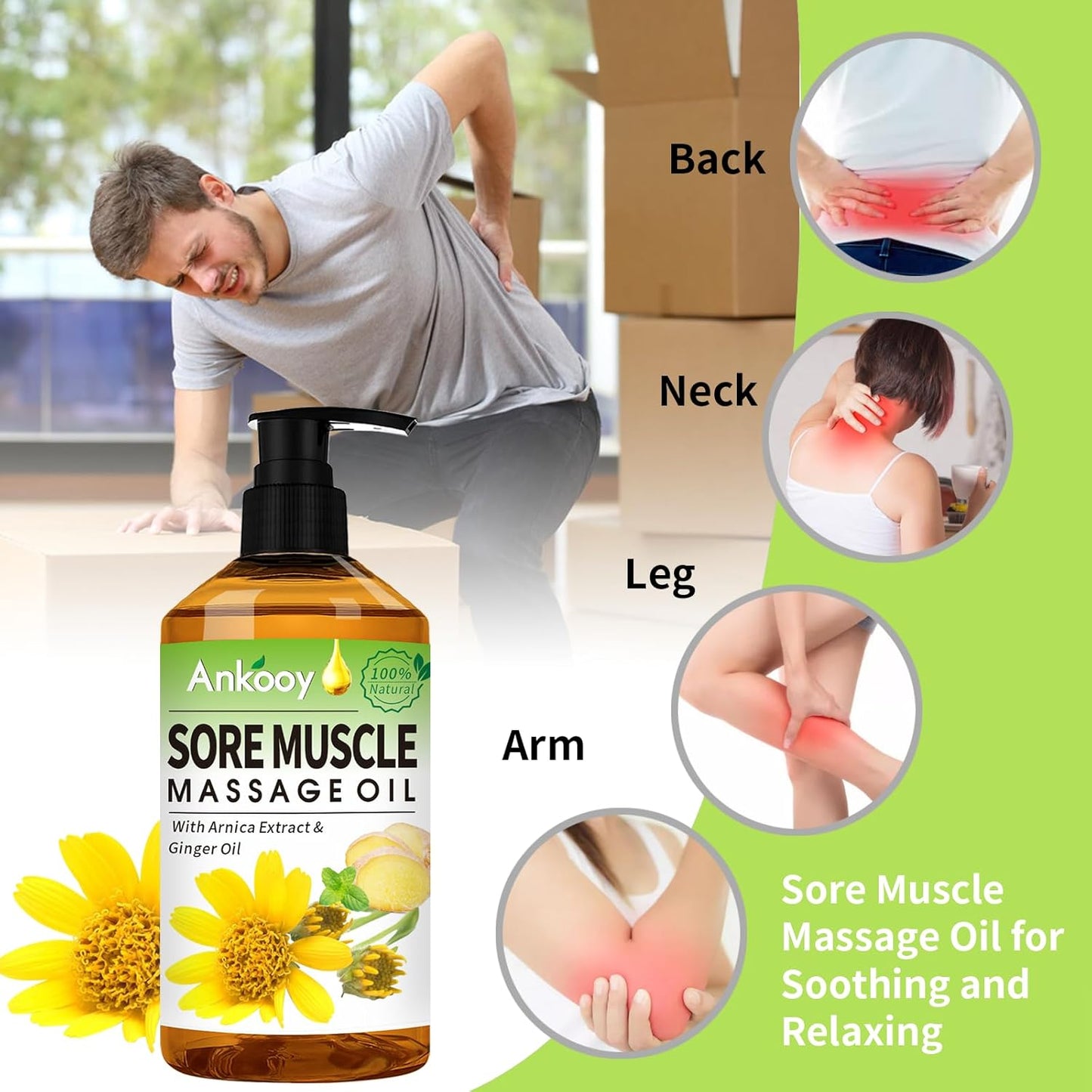 3 Pack Massage Oil for Massage Therapy,Sore Muscle Arnica Oil & Relaxing Lavender Oil & Ginger Oil Lymphatic Drainage & Massage Ball,Easter Basket Stuffers for Adults,Easter Gifts for Men Women