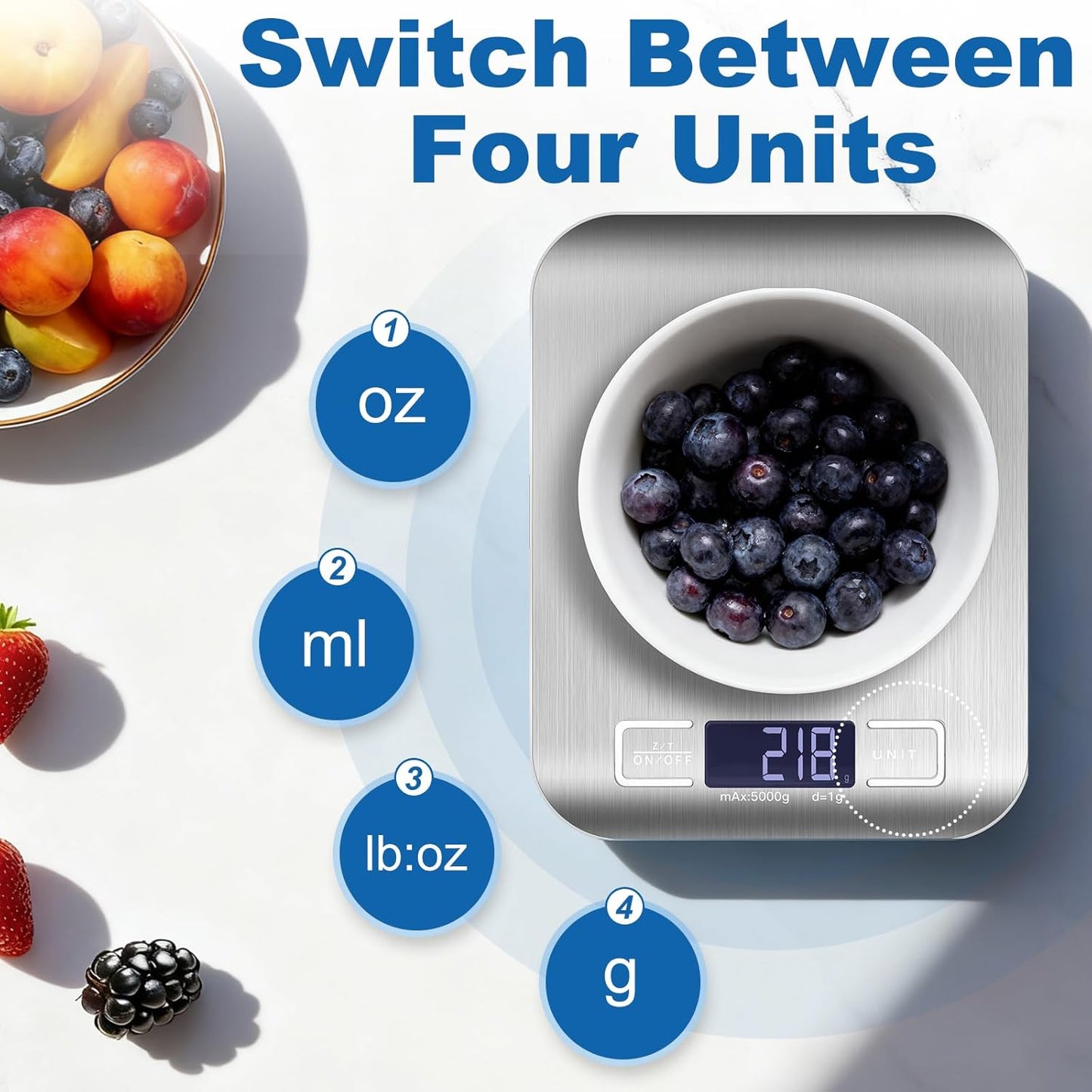 Food Scale, Digital Kitchen Scale with 0.1g Accuracy, 11lb/22lb Capacity & Backlit LCD, Stainless Steel Tare Scale for Baking, Cooking and Meal Prep, 5.5x7x0.6 Inches (Batteries Included)