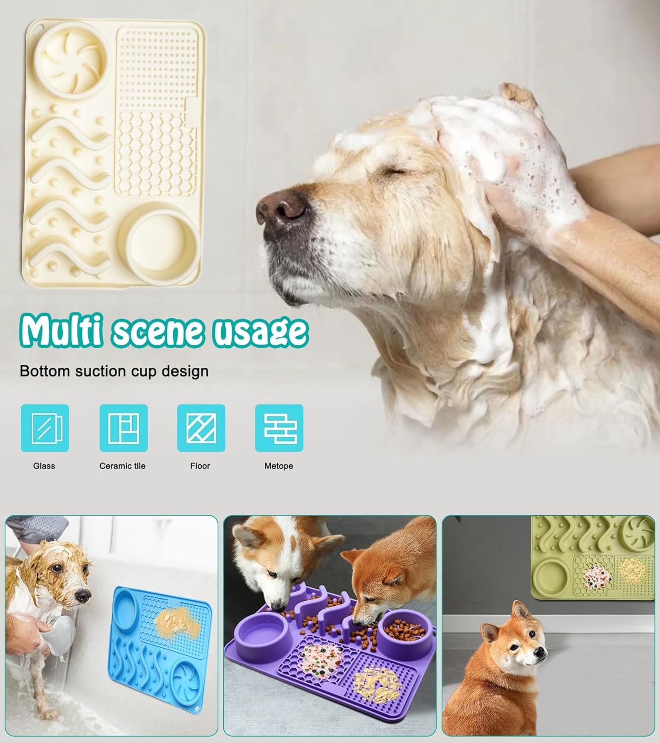 Slow Feeder Mat, Silicone Lick Mat with Suction Cups for Dog Cat, Puzzle Snuffle Mat for Pet Smell Training Bored Puppy, Interactive Sniff Mat Slow Eating Keep Busy (Beige)