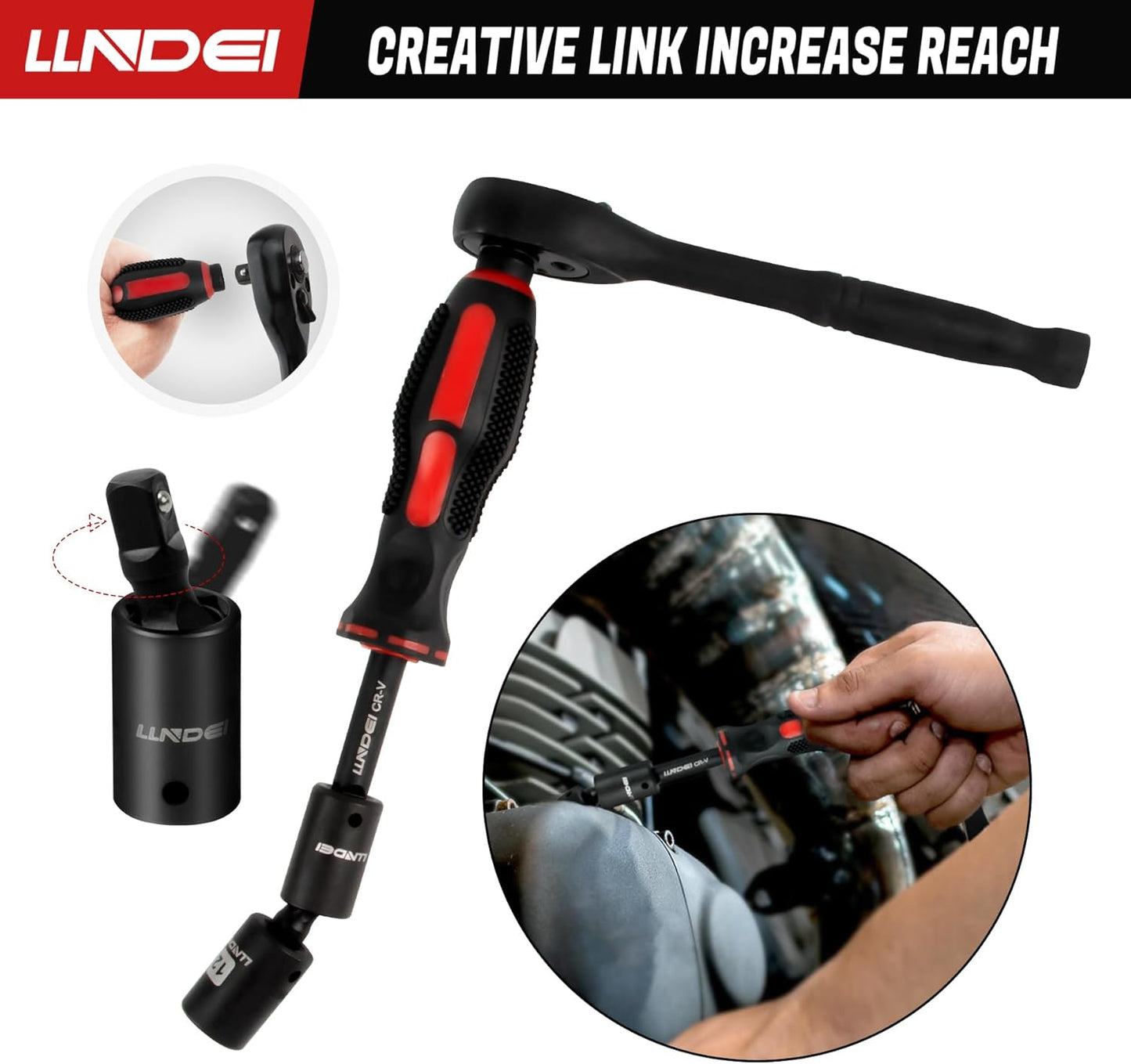 LLNDEI 48 Piece 1/4 Inch Mini Socket Ratchet Wrench Set, Metric Shallow Socket (4-14mm) 6-Point,with 72 Teeth Mini Ratcheting Wrench, Screwdriver Bit Set, Universal Joints and 3 Inch Extensions