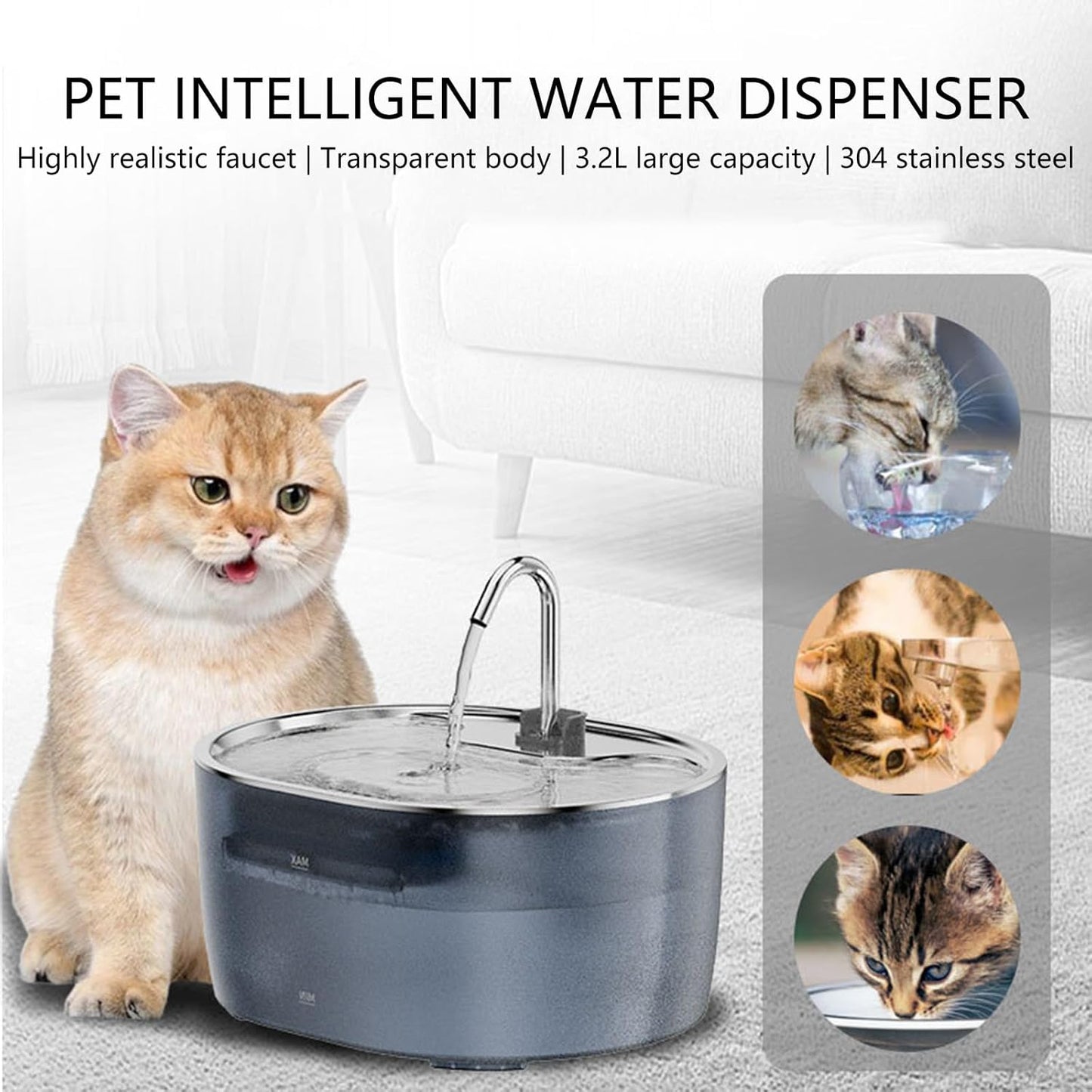 Automatic Pet Water Fountain Stainless Steel Spouts Spill Cats Dogs Drinking Bowl Water Dispenser for Home Use Large Capacity Pet Drinking Bowl
