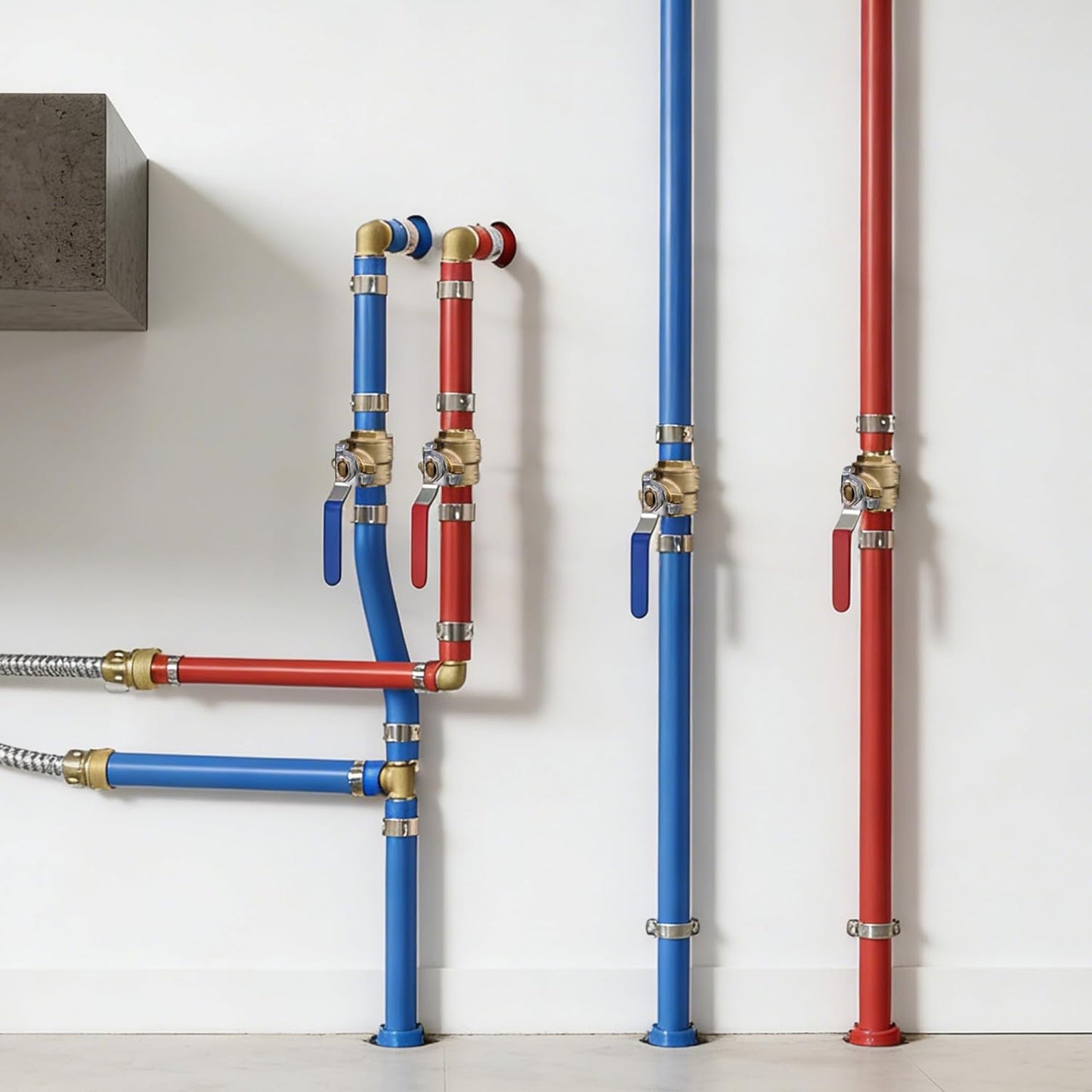 Hourleey 10 Pieces 1/2 Inch Pex Brass Full Port Shut Off Ball Valve HOT AND COLD, Quarter Turn HOT (RED) COLD (BLUE) of Brass Water Stop Shutt off
