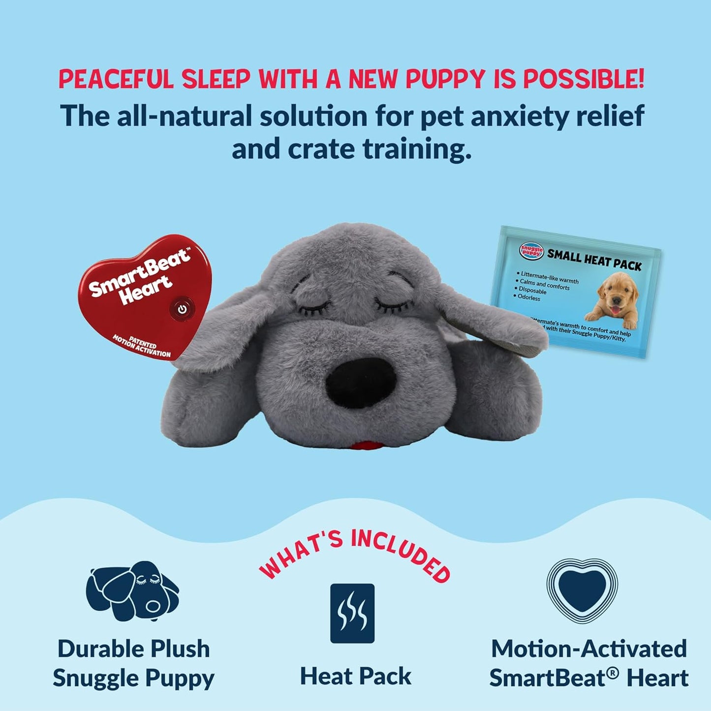Snuggle Puppy Junior, Heartbeat Puppy Toy for Small Breeds, Smaller Plush Dog Toy with Real-Feel Pulse, Designed for Crate Use and Early Routines - Grey