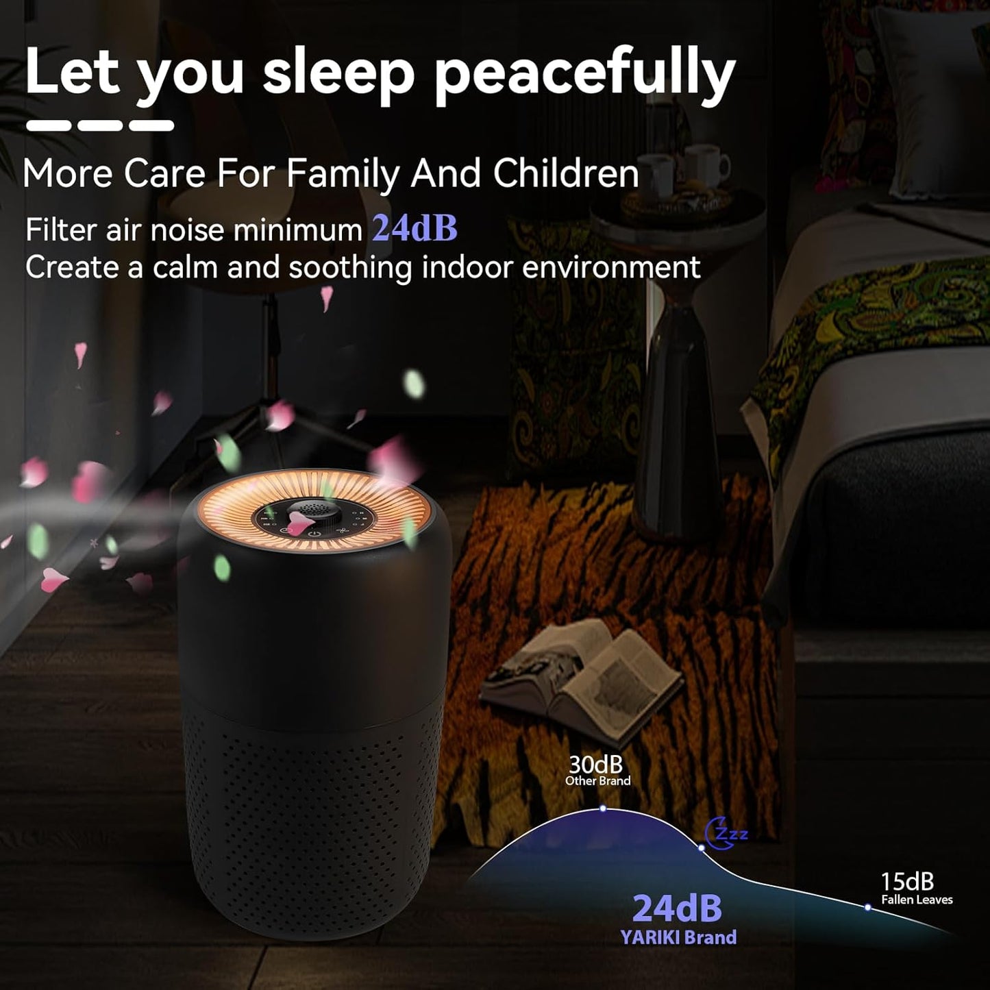 2 Pack YARIKI Air Purifiers for Bedroom Home with Aromatherapy Function,Small Air Purifier with Nightlight Speed Control,24dB Low Noise for Better Sleep,For Pet Room Dorm Kitchen,P60 (Black)