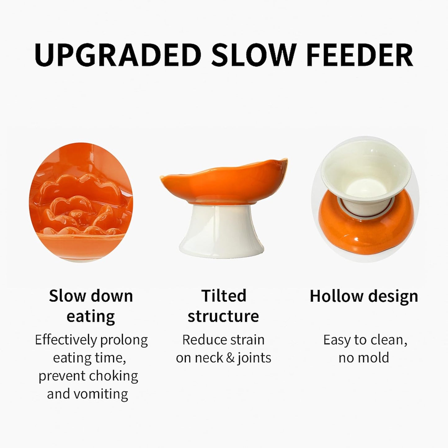 Ceramic Slow Feeder Bowl for Cats and Small Dogs, Elevated Tilted Pet Food Dish, Whisker Friendly Anti-Vomit Design, Heavy Stable Base, Dishwasher Safe， 5 Colors Options (Blush Pink)