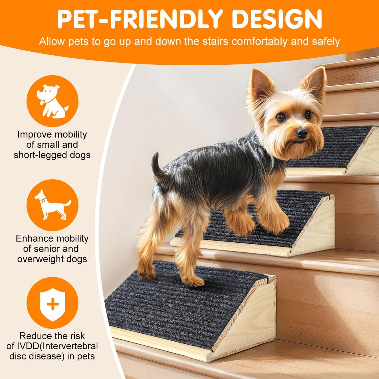 Dog Ramp for Stairs, Non-Slip Dog Stairs, Sturdy Wooden Pet Steps for Small Dogs and Cats Fits Staircase Indoor, Assist for Injured and Older Pets(4 Pack/S, Light Wood)