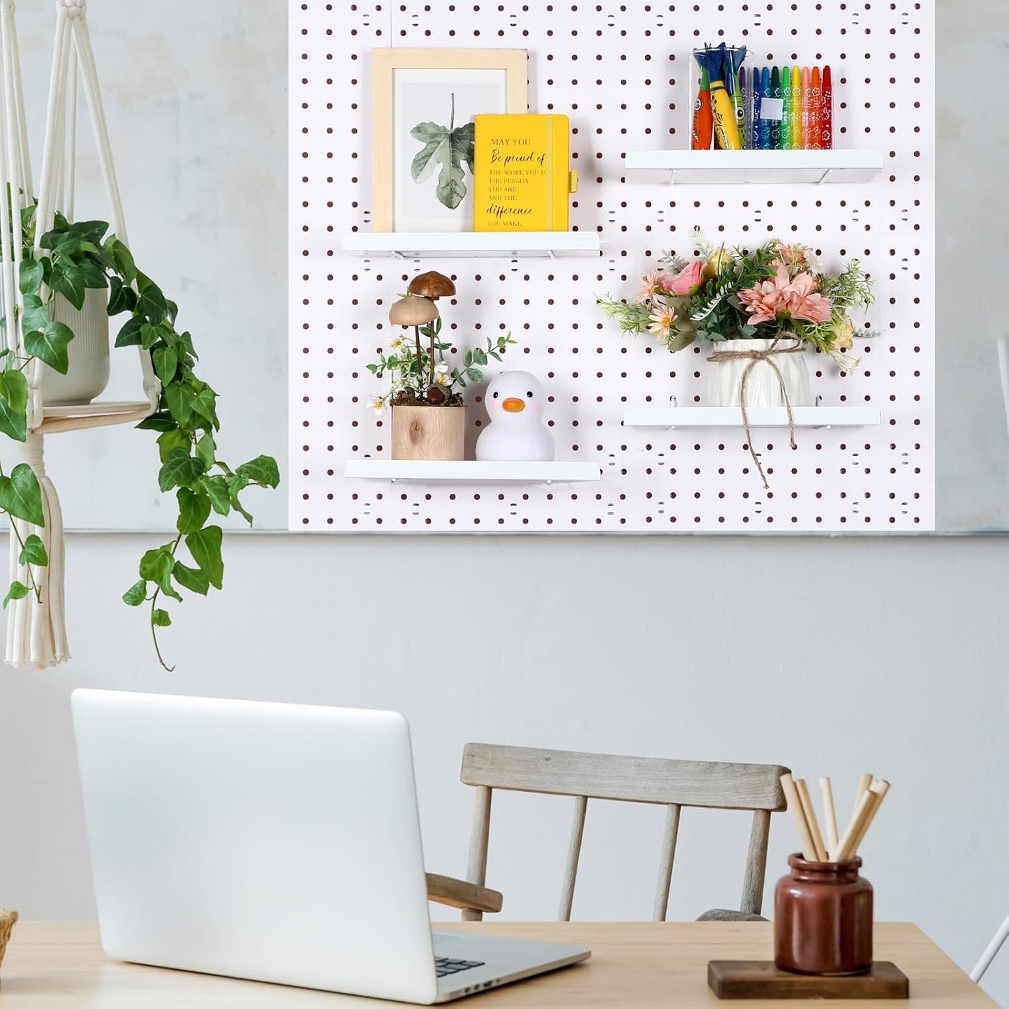 4 Pcs Pegboard Shelves Wall Organizer Brackets Pegboard Steel Tray Accessories Organizing Tools for Craft Garage Nursery Workbench Kitchen(10.04 x 4.33 Inch,White)