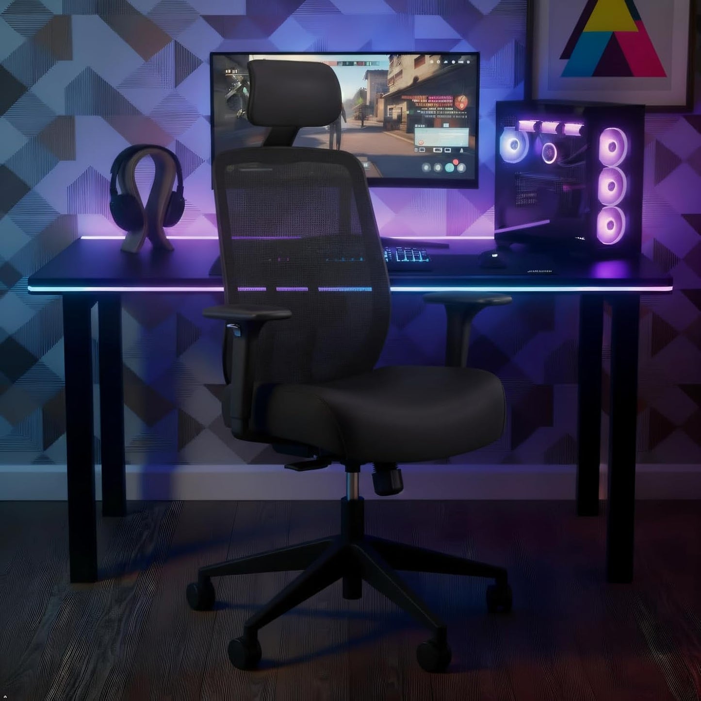 HON Altern Ergonomic Office Chair with Headrest, Arms, Wheels, Foam Cushion Seat, Mid Back Home Office Desk Chair Comfy, Gaming Chair, Height Adjustable Arms, Synchro-Tilt, Seat-Slide, Black