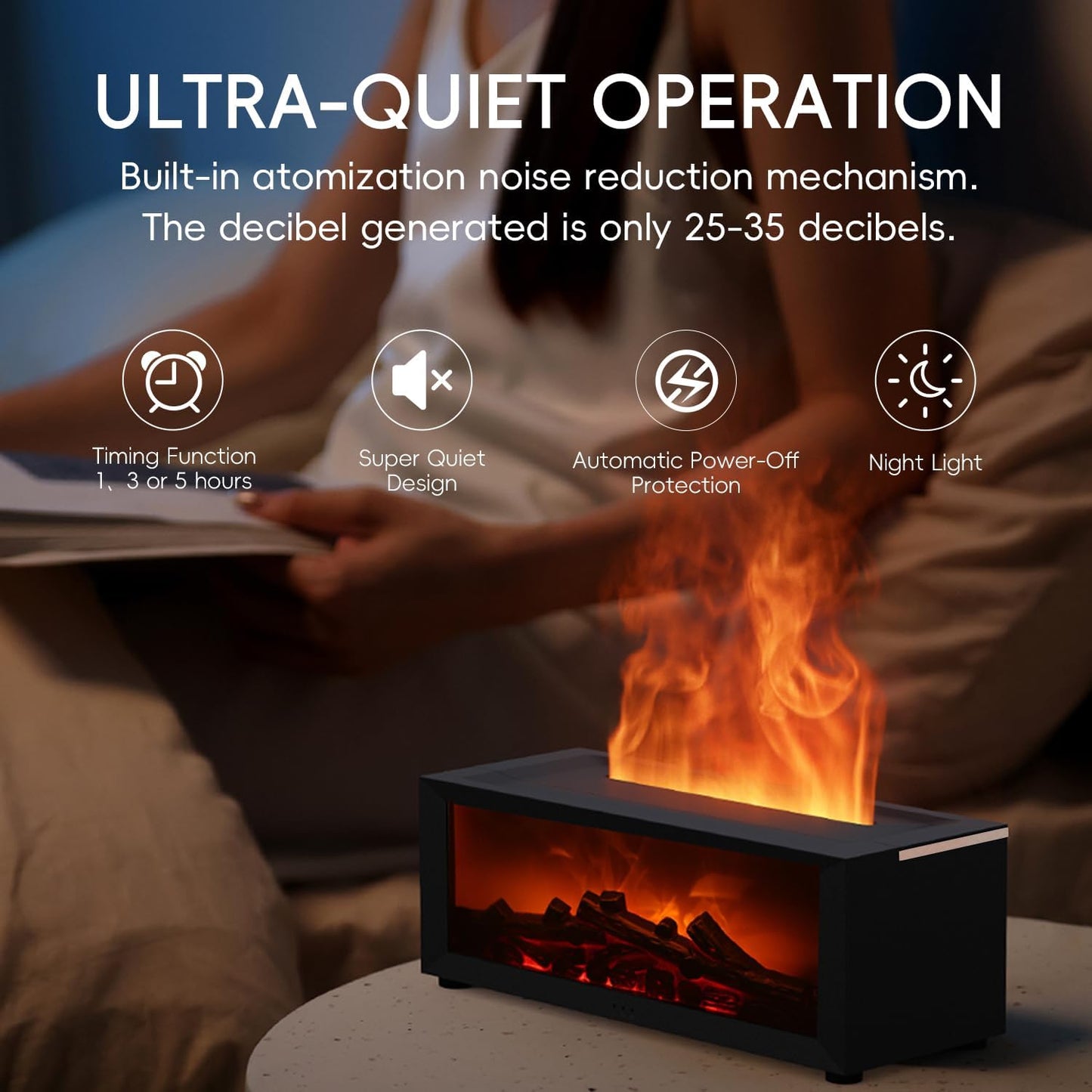Essential Oil Diffuser, 7 Colors Fireplace Flame Fire Oil Diffuser, 150ml Ultrasonic Aromatherapy Humidifier, Scent Diffuser with Remote Control & Timer for Home,Bedroom,Office,Yoga (Black)