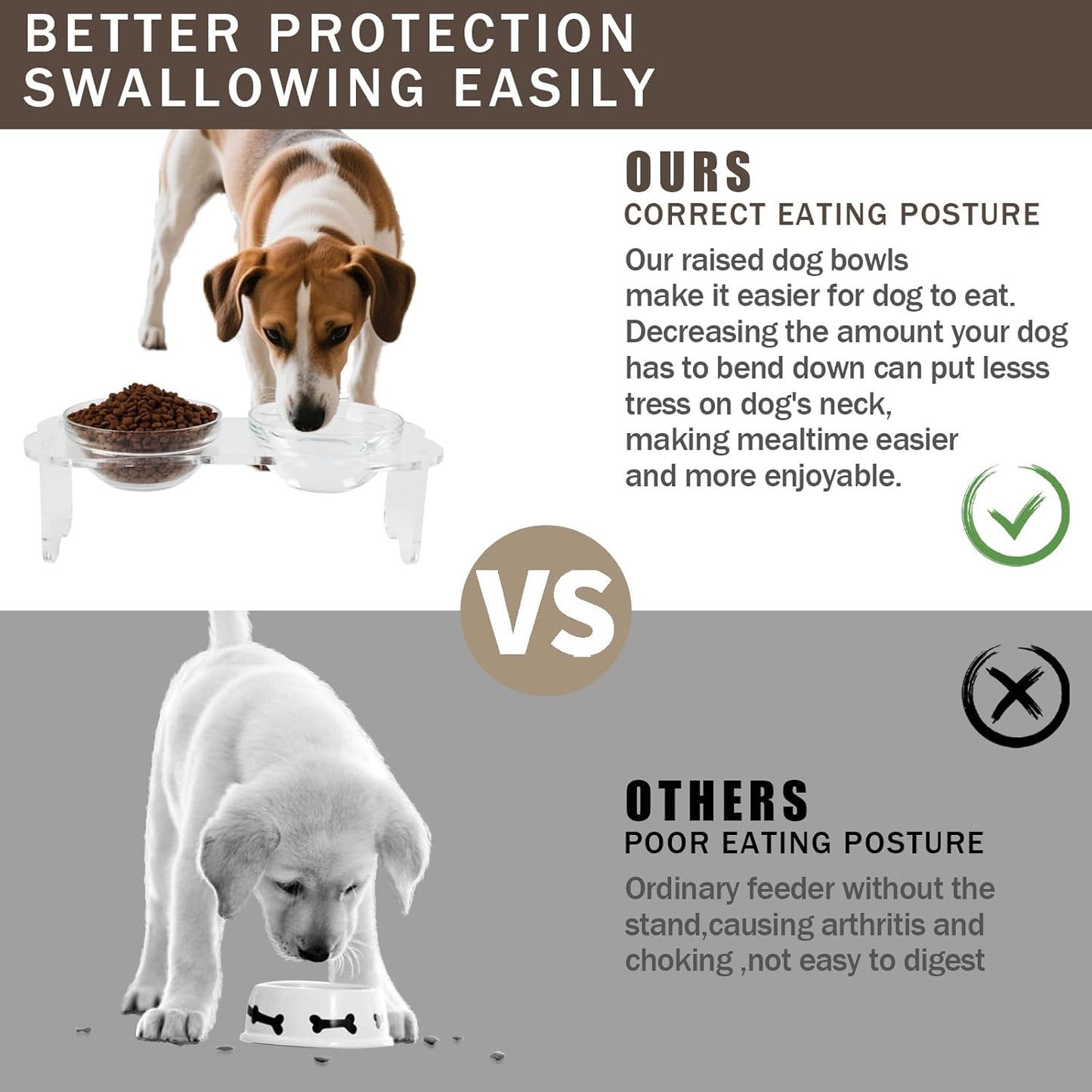 Geyecete Acrylic Dog Bowl Stand Dog and Cat Bowls Elevated Set with 2 Set Removable Glass Bowls Food and Water Raised Dishes Dog Bowl Elevated