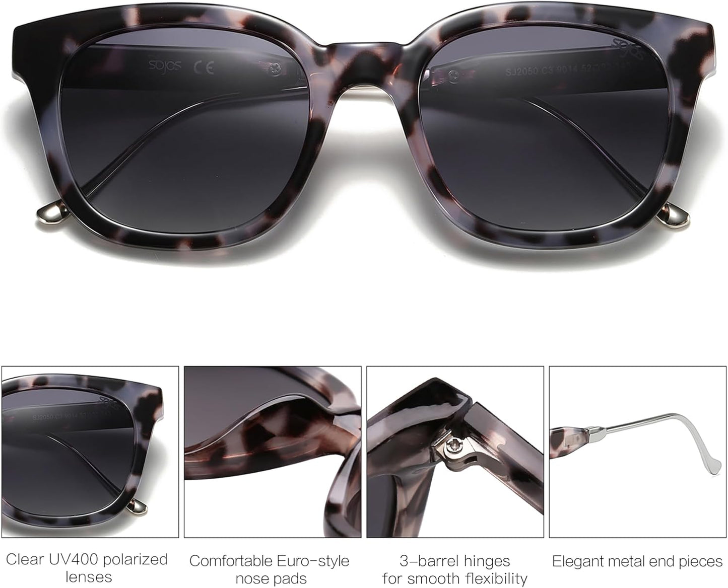 SOJOS Classic Square Polarized Sunglasses Womens Mens Retro Trendy UV400 Sunnies SJ2050
