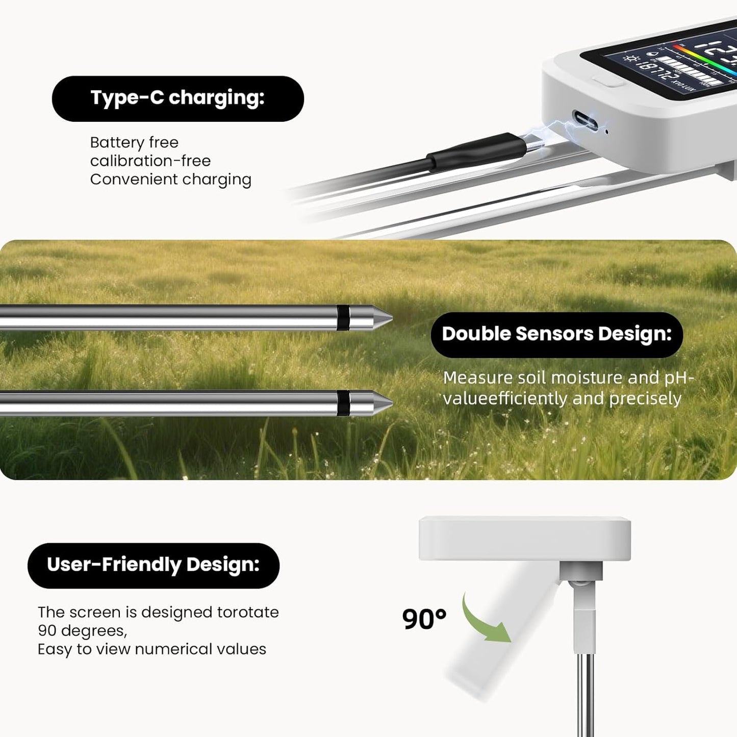 2026 Soil Moisture Meter, 6-in-1 Digital Soil Tester for pH,Nutrient,Sunlight,Temperature & Humidity| Factory-Permanent Calibration| Ideal for Gardening,Lawn,Farm Plant Care