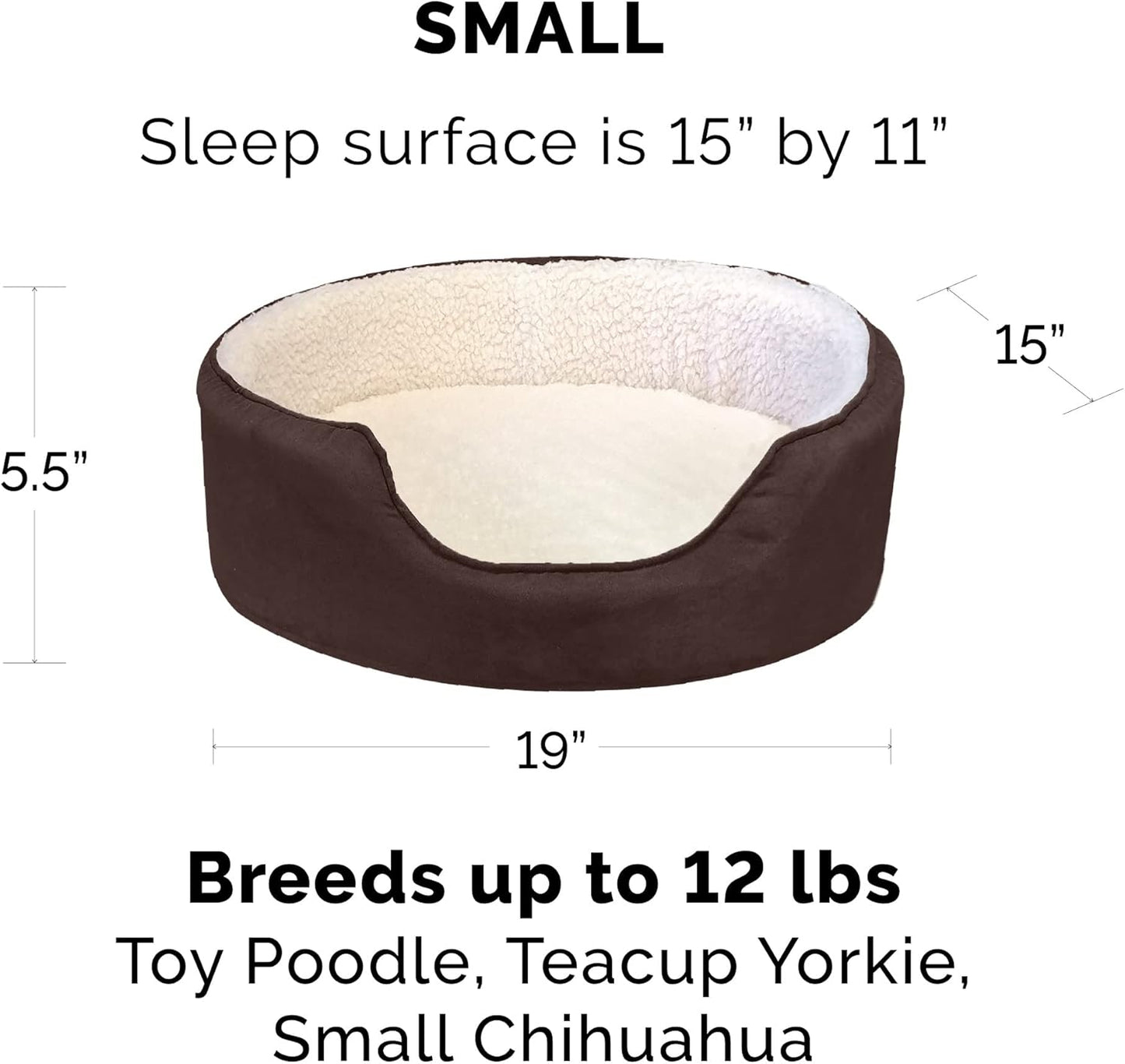 Furhaven Orthopedic Dog Bed for Small Dogs w/ Removable Washable Cover, For Dogs Up to 12 lbs - Sherpa & Suede Oval Lounger - Espresso, Small