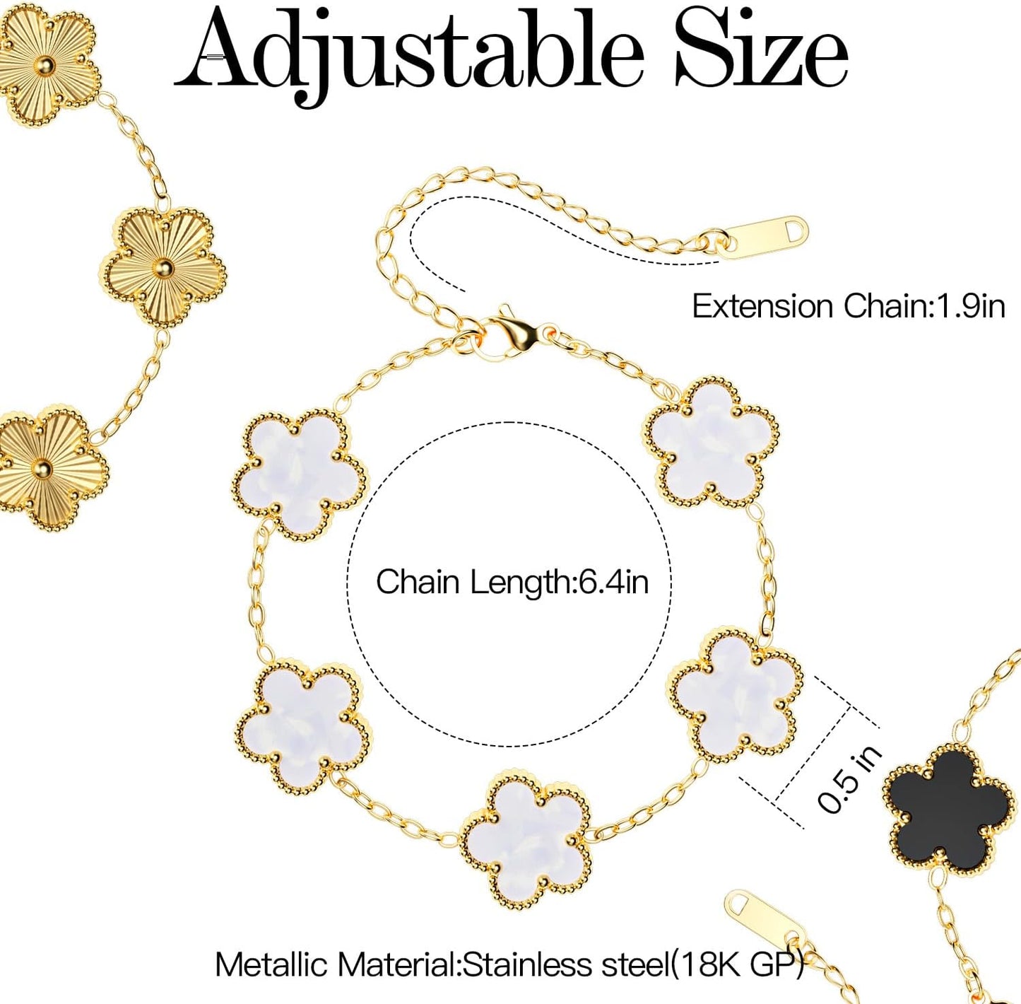 AICase 18K Gold Plated Clover Bracelet Dupes Gold/White/Black Bracelet Set for Women Flower Leaf Lucky Clover Bracelets Trendy Jewelry Birthday Gifts for Women/Mon/Friends