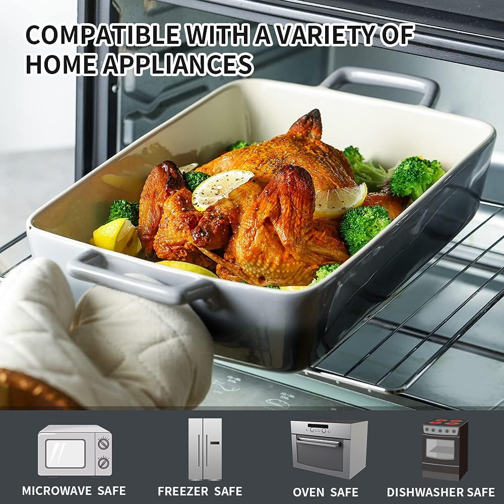 KOOV Bakeware Set, Ceramic Baking Dish, Rectangular Baking Pans for Cooking, Cake Dinner, Kitchen, Banquet and Daily Use, 12 x 8.5 Inches, 3-Piece (Gradient Gray)