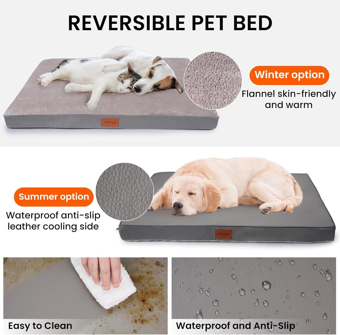 Waterproof XLarge Dog Bed for Large and Extra Large Dogs, Orthopedic Washable Crate Pad 41 inch, XL Egg Crate Foam Pet Bed Mat with Removable Cover, Anti-Slip Reversible Kennel Pad, 41''×27'', Grey