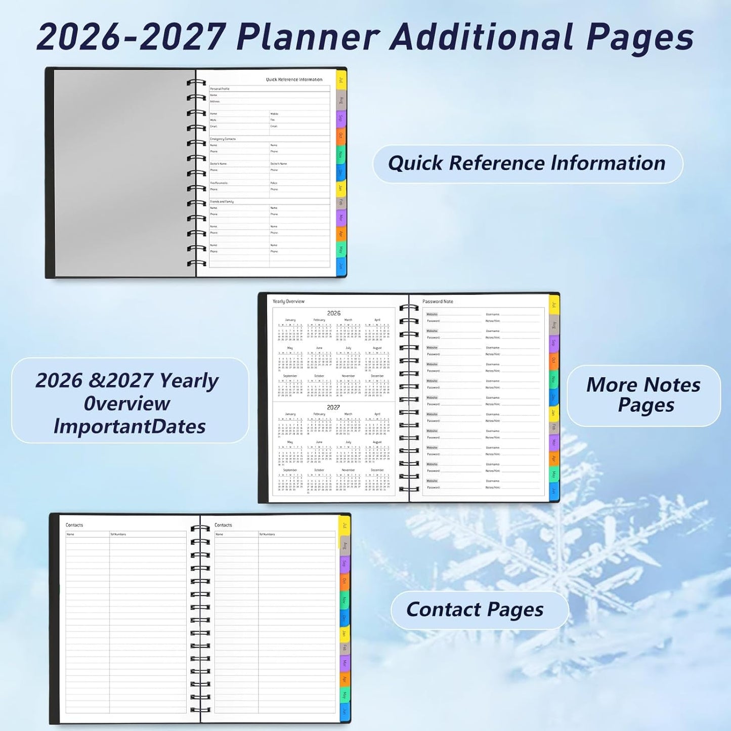 Daily Planner 2026-2027, 18-Month Weekly and Monthly Calendar Planner, January 2026 - June 2027, Planning Agenda Book with Laminated Tabs, Flexible Cover, 100GSM Thick Paper, A5 Size,Black
