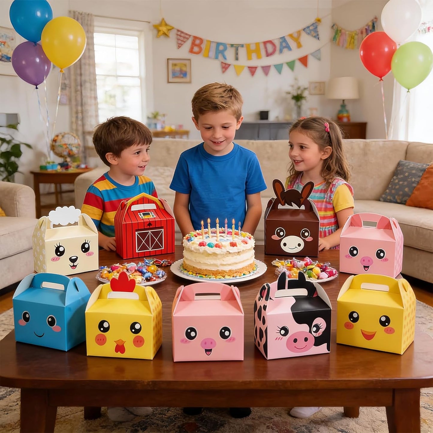 12 Pack Farm Animals Party Favor Boxes Zoo Animals Candy Goodies Treat Boxes Happy Birthday Farmland Party Favor Bags for Baby Shower Party Decorations Supplies