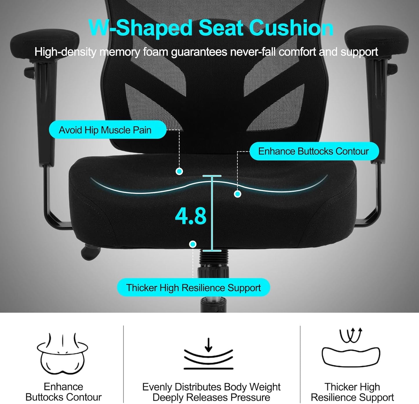 YFO Ergonomic Office Chair, Mesh Computer Desk Chair with Adjustable Back Lumbar Support and Armrests, Comfy Executive Rolling Swivel Task Chair for Home Office, Black