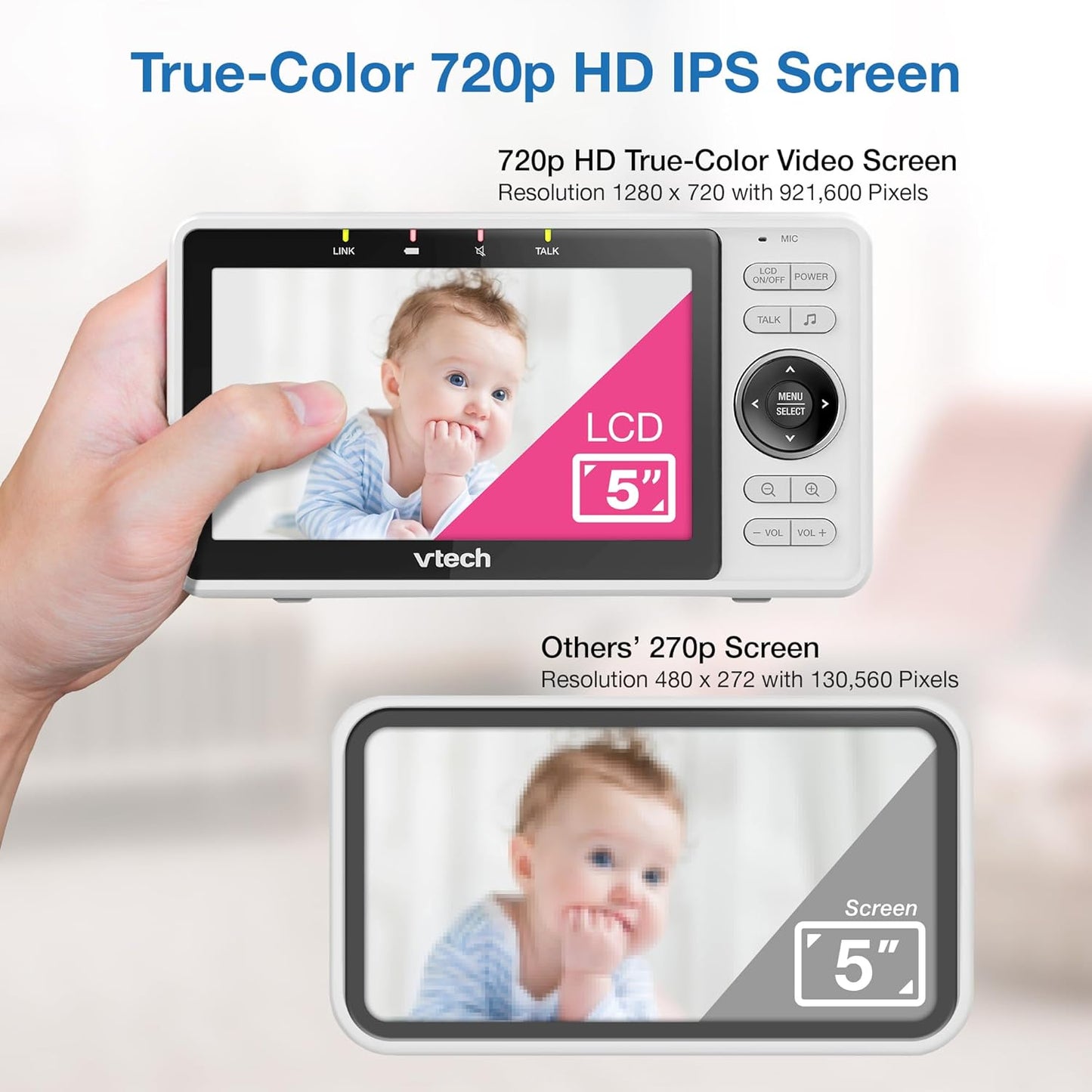 VTech VM901 Smart WiFi Baby Monitor with 1080p FHD Camera and 5" HD IPS Display, Free App, Remote Pan Tilt Zoom, Night Vision, Motion Detection Alerts