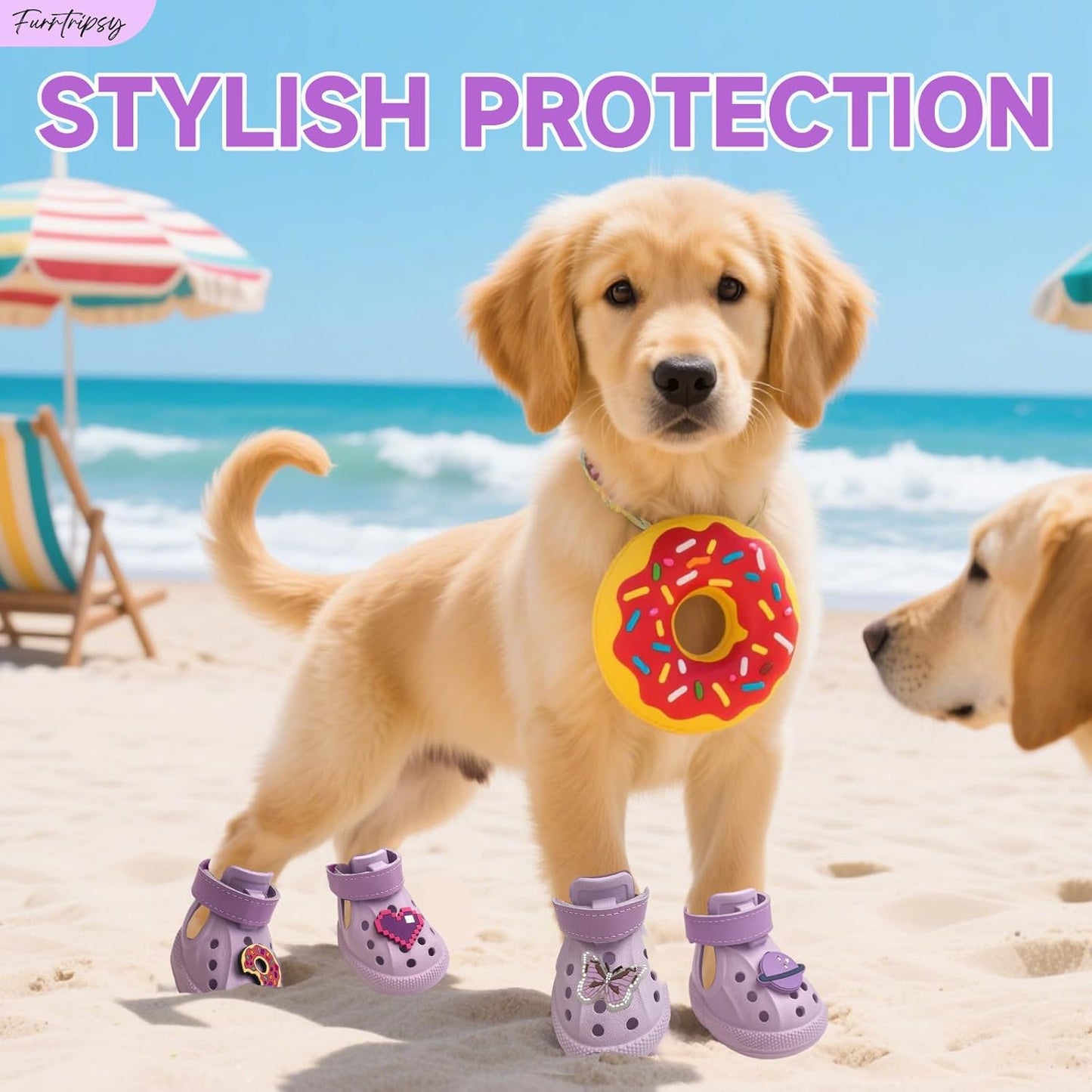 Dog Shoes,Non-Slip Waterproof Sandals for Hot Pavement, Breathable Perforated Boots,Adjustable Straps Dog Rain Booties for Summer Beach and Rainy Day(Purple,#6)