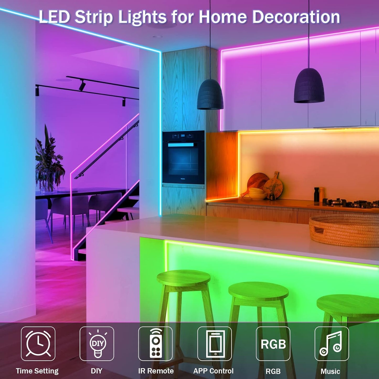 KEELIXIN LED Lights Music Sync RGB LED Strip Lights with APP & Remote Control