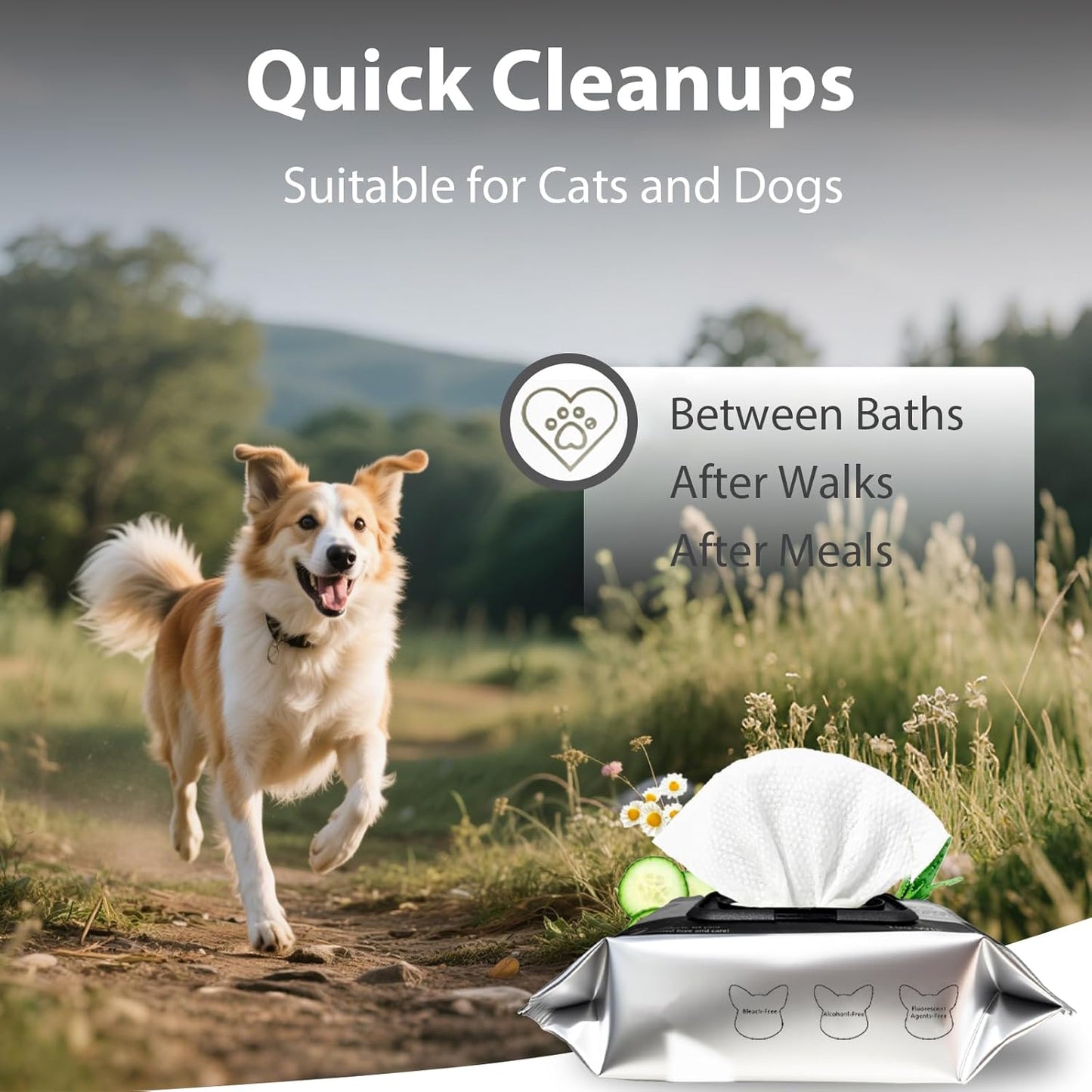 Pet Wipes for Dogs and Cats, Natural Ingredients, Hypoallergenic Dog Wipes for Paws, Body and Butt, Cleaning and Deodorizing, 100 Count