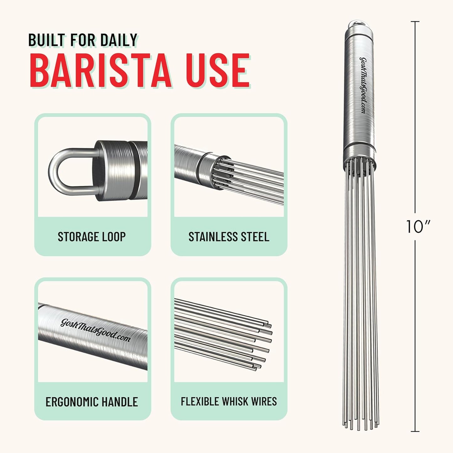 Baristir by Gosh That's Good – Barista Mixing Tool for Coffee Shops | Handheld Stirrer for Coffee, Matcha, Tea | No Clumps, Excellent Foam Control