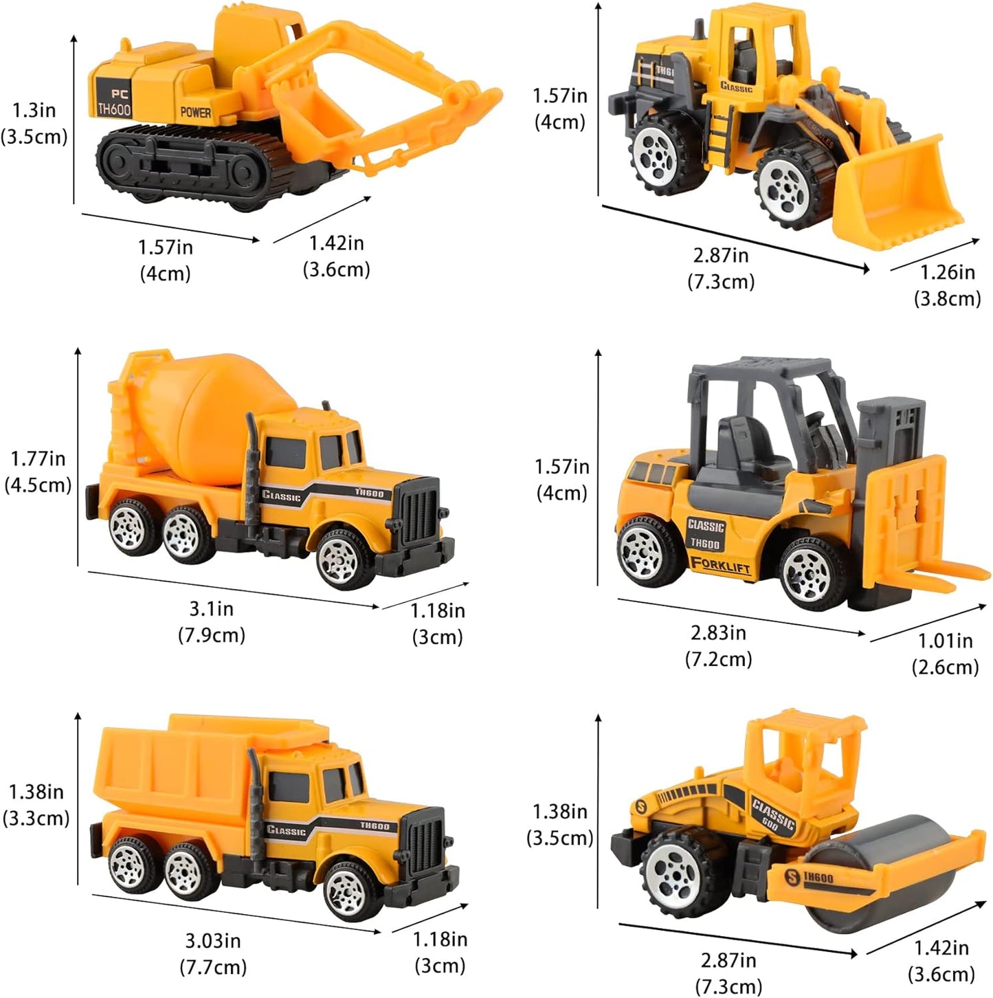 BenRich 6Pcs Mini Die Cast Car 1/64 Scale Alloy Construction Truck Vehicle Model Toy Set - Dump, Excavator, Forklift, Road Roller, Bulldozer, Mixer - Toy Cars for Kids Boys Girls Birthday Xmas Present
