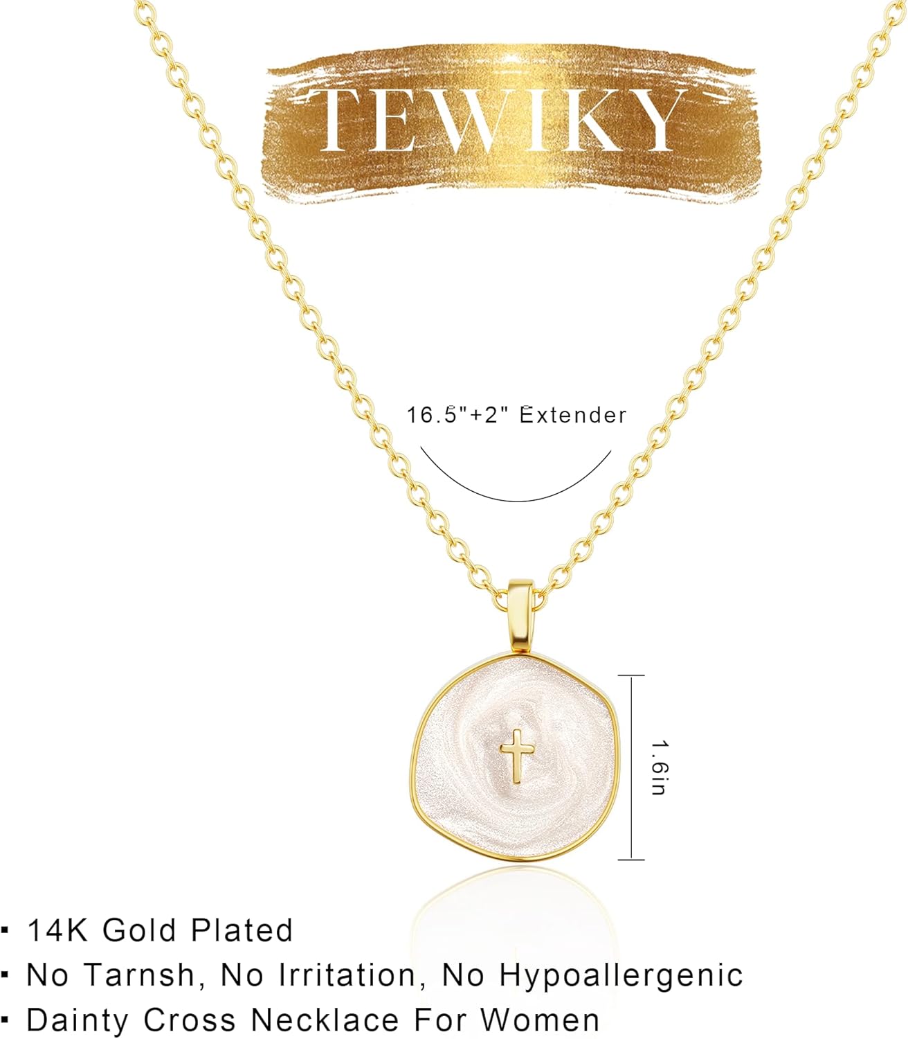 Tewiky Cross Necklace for Women-Dainty Simple 14k Gold Plated Cross Pendant Cute Necklaces for Women Jewelry