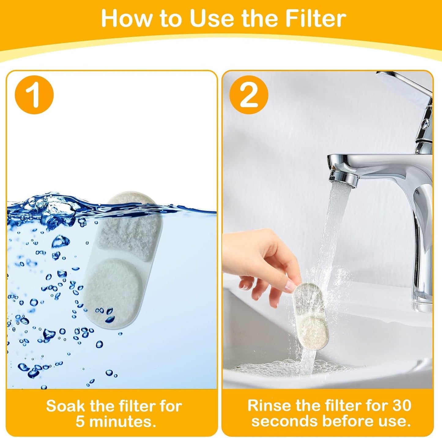 16+16 Pack Replacement Filters Compatible with APAUK Cat Water Fountain Stainless Steel 108oz/3.2L, 6 Month Set for Dog Water Dispenser, Includes 16 Filters & 16 Sponges
