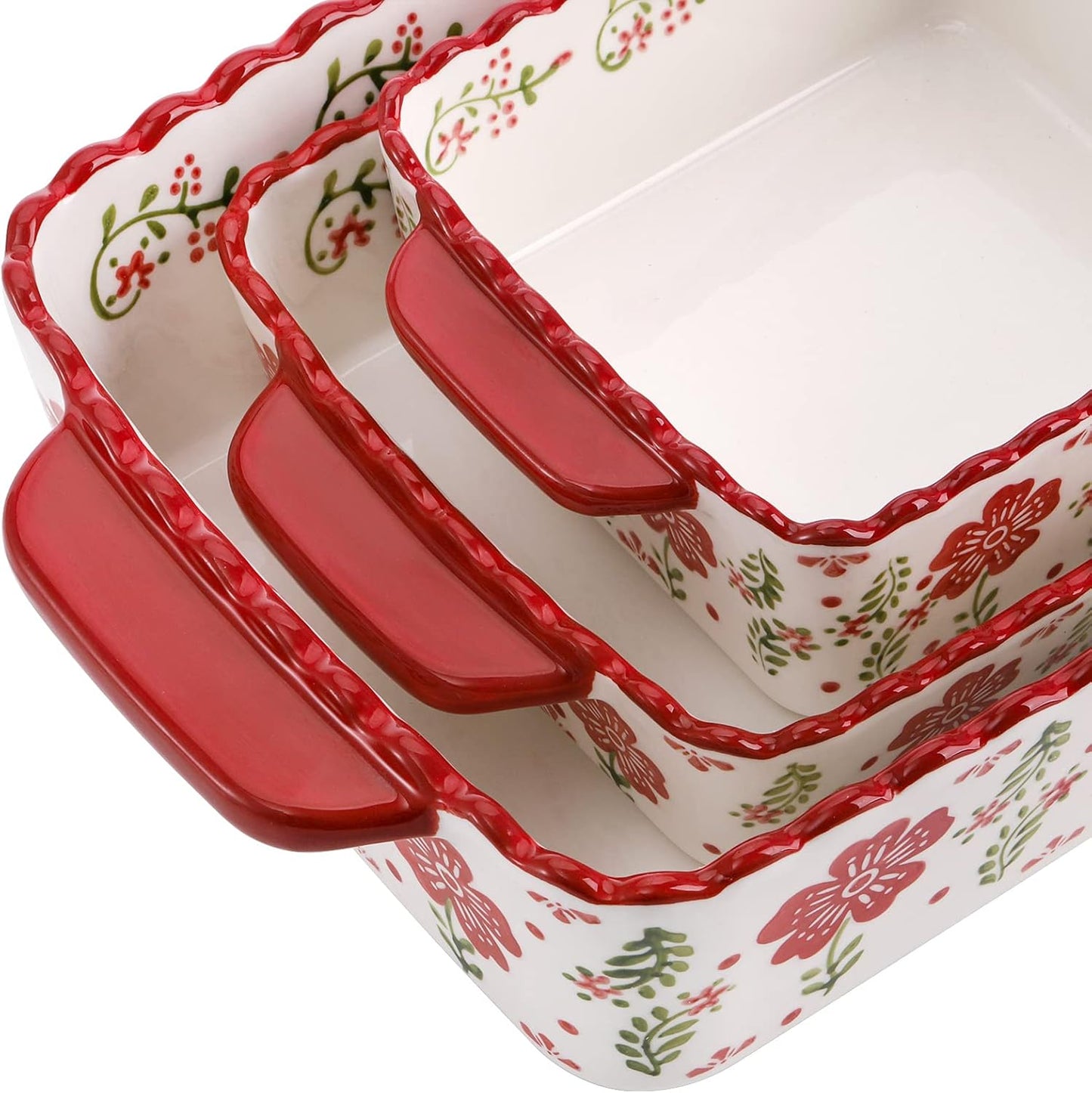 Coloch 3 Pack Ceramic Baking Dishes, Rectangular Bakeware Set Hand-painted Lasagna Pan Porcelain Serving Bakeware for Pasta, Chicken, Kitchen, Banquet, Microwave and Dishwasher Safe