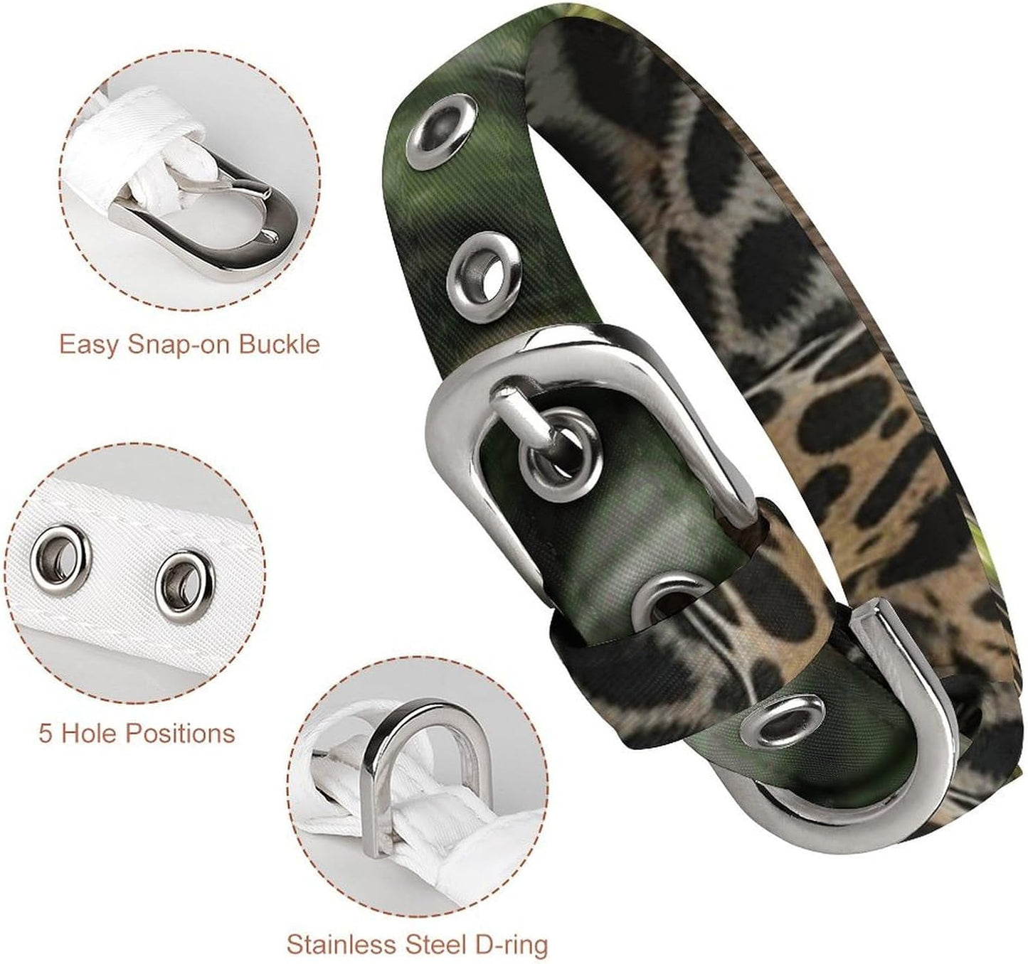 Jaguar Cat on Tree Trunk Waterfall Dog Collar with Buckle Adjustable Martingale Pet Collars Cute Female Male Puppy Collar Soft Waterproof Cat Collars for Small Medium Dogs