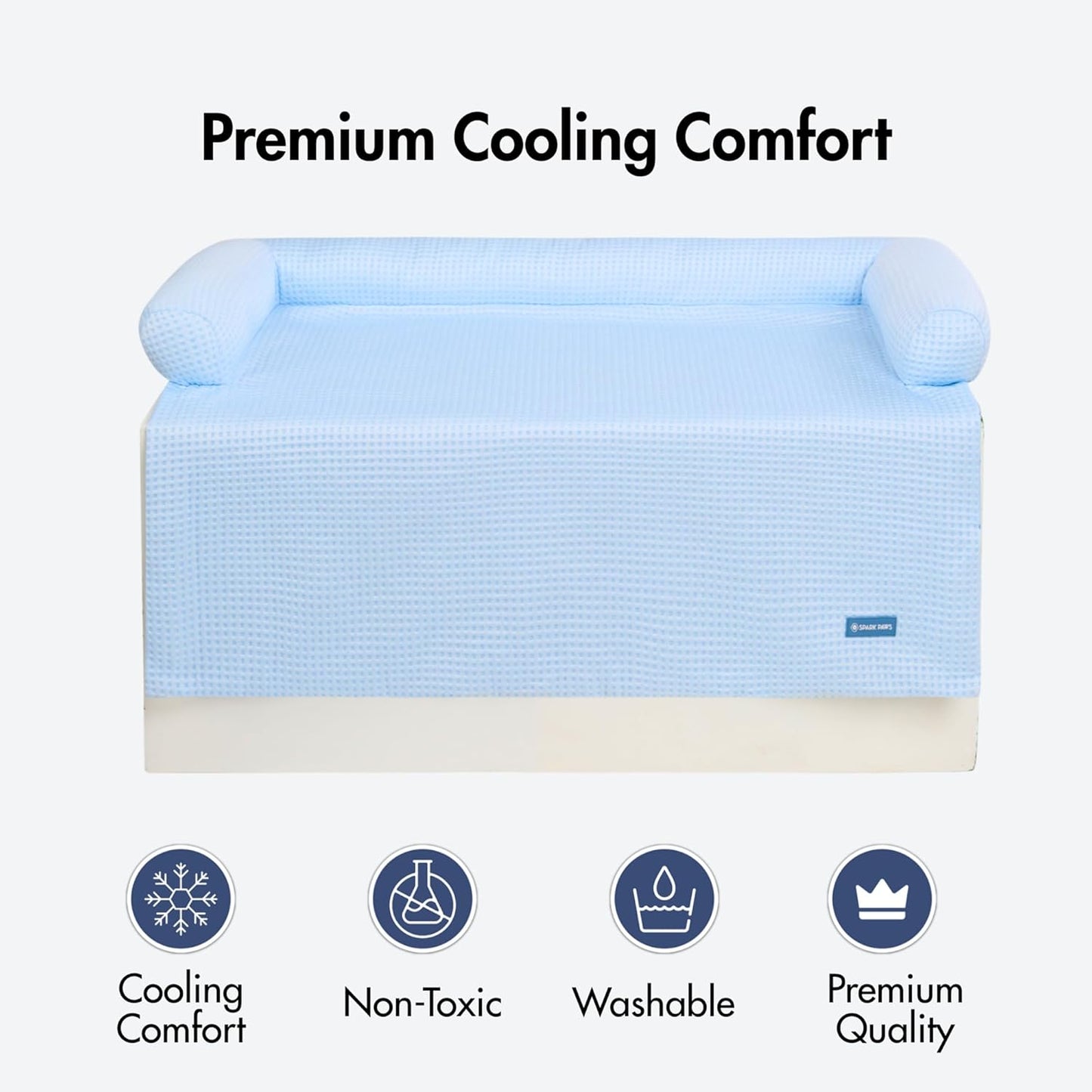 Spark Paws Cooling Couch Cover Dog Bed, Furniture Protector Mat, Non-Toxic Washable Pet Cooling Pad for Large & Small Dog - Waffle Blue - Size XL