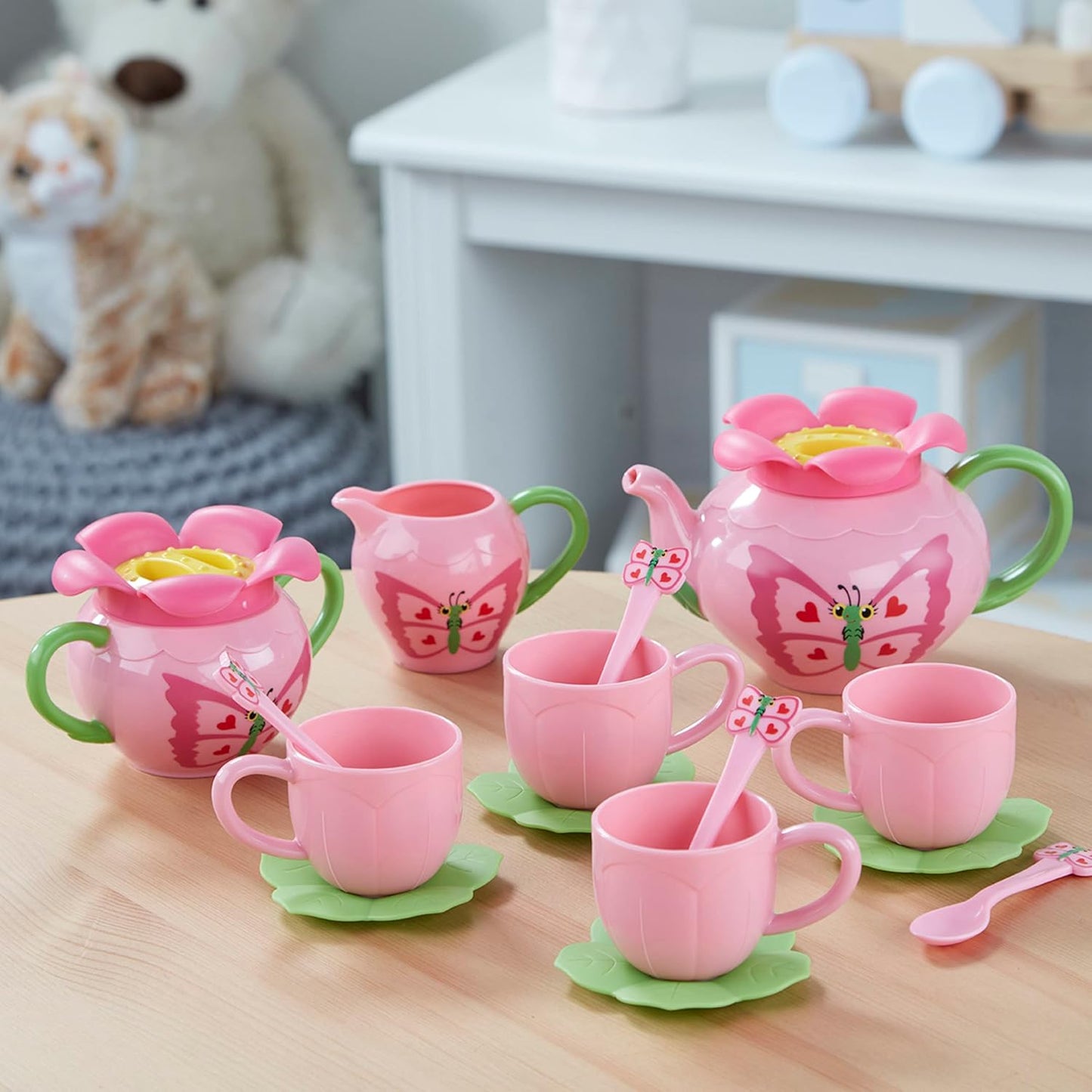 Melissa & Doug Butterfly Tea Set (15 pcs) - Play Food Accessories
