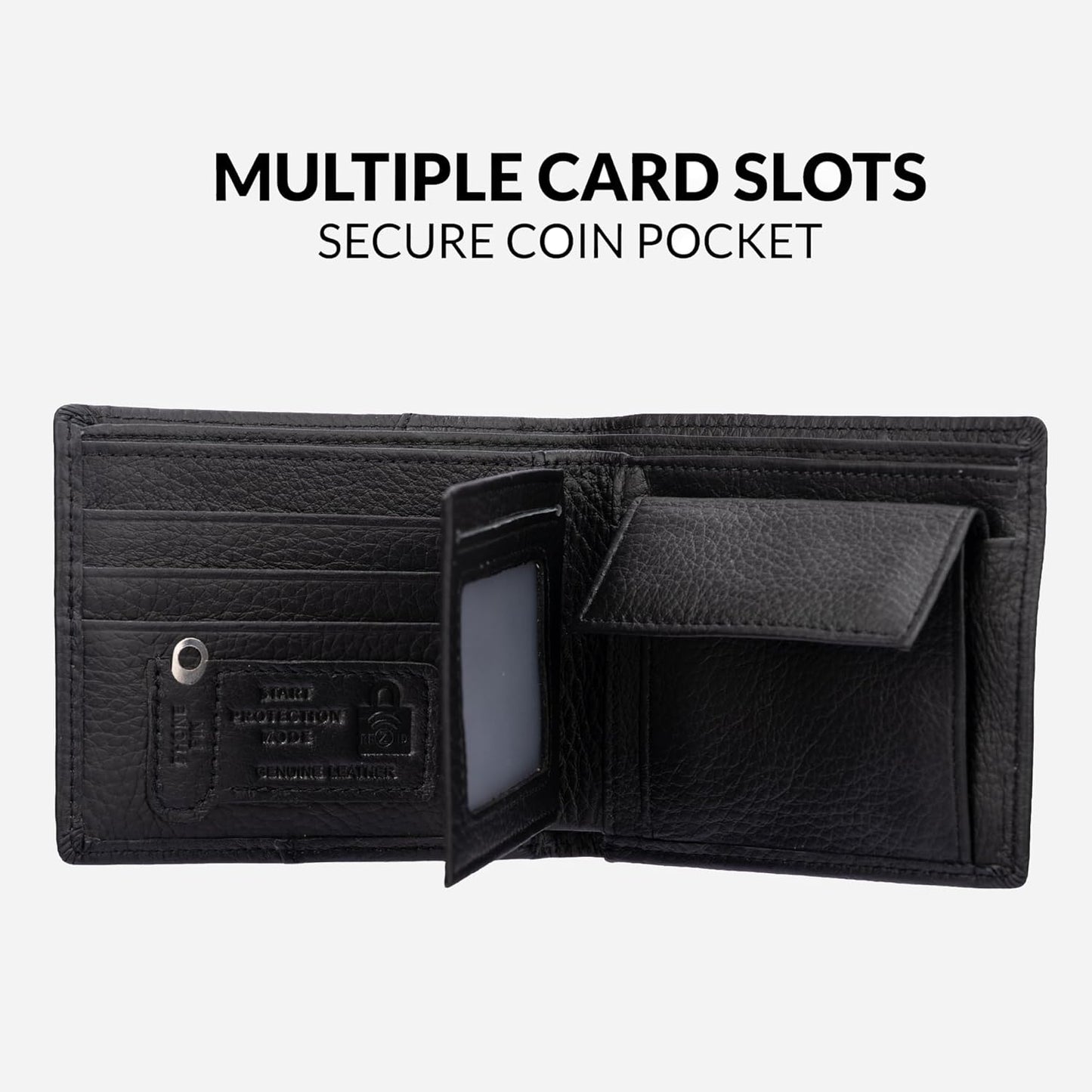 Soft leather Wallet Men,Classic Bifold Wallet, RFID Blocking, 7 Card Slots, Multiple Compartments, It is equipped with 1 coin pocket. (Jet Black)