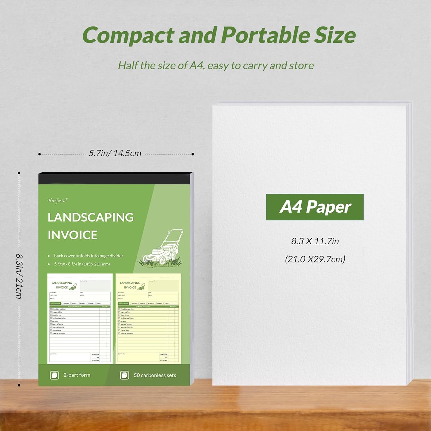 Professional Garden Invoice Receipt Book, Landscaping Invoice Book for Small Business - 5.7 X 8.3 in, 2-Part Carbonless Work Order Forms, 200 Sets (4 Books) - Lawn Care Equipment Accessories