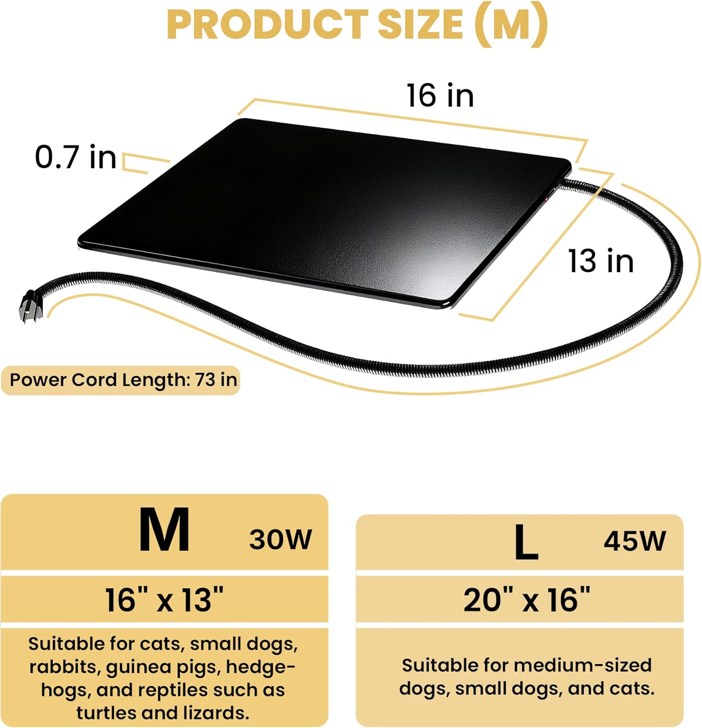 Outdoor Heated Pad for Small Animals, Anti-Bite & Waterproof Cat Heating Pad, Pet Warmer for Outside Feral Cat Houses, Durable Indoor Outdoor Warming Pet Mat in Extreme Weather 16" x 13" 30W