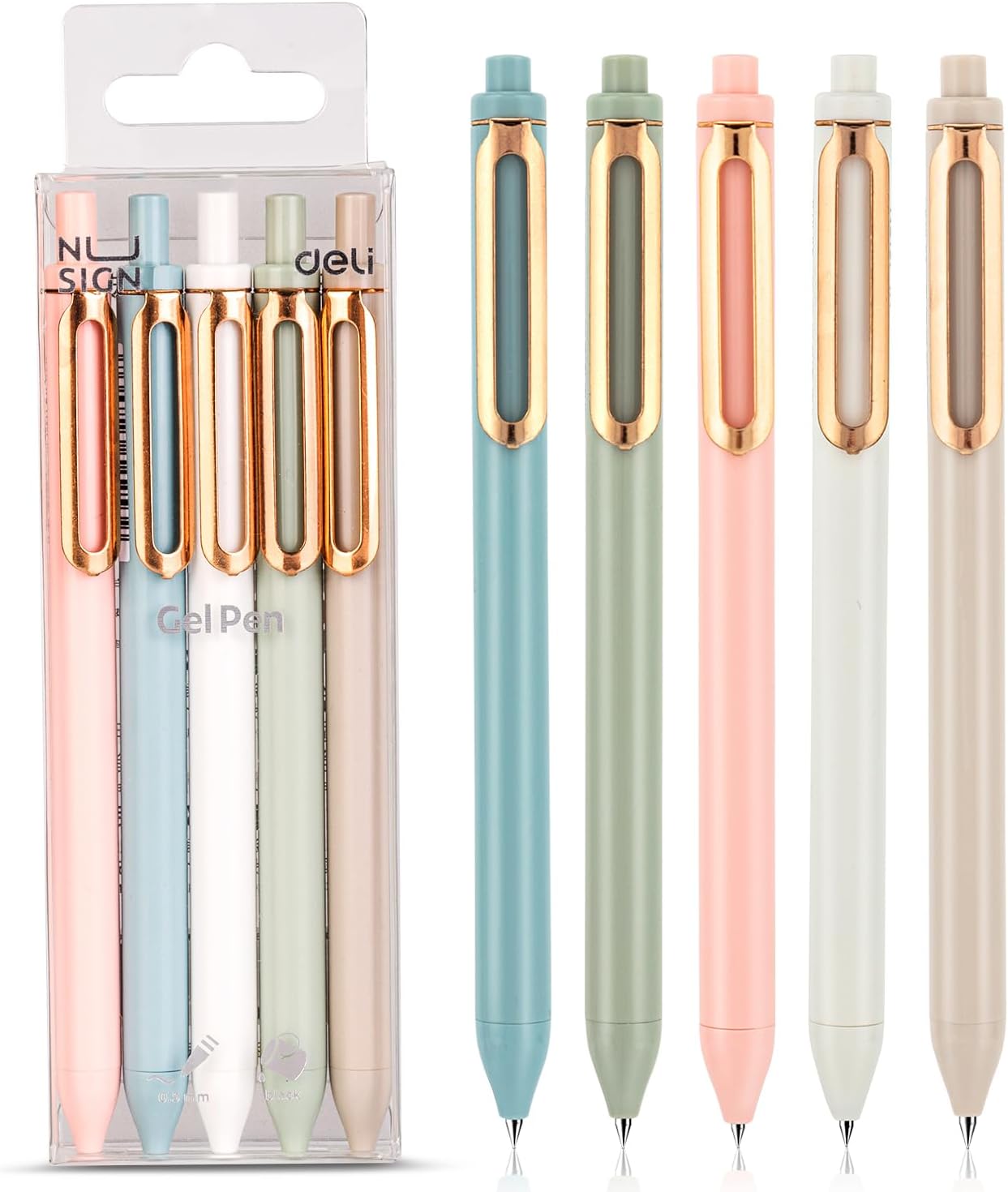 Gel Pens, 5 Pcs 0.5mm Retractable Quick Dry Black Ink Fine Point Rolling Ball Gel Pen, Smooth Writing No Bleed for Journaling Note Taking, Home School Office Supplies